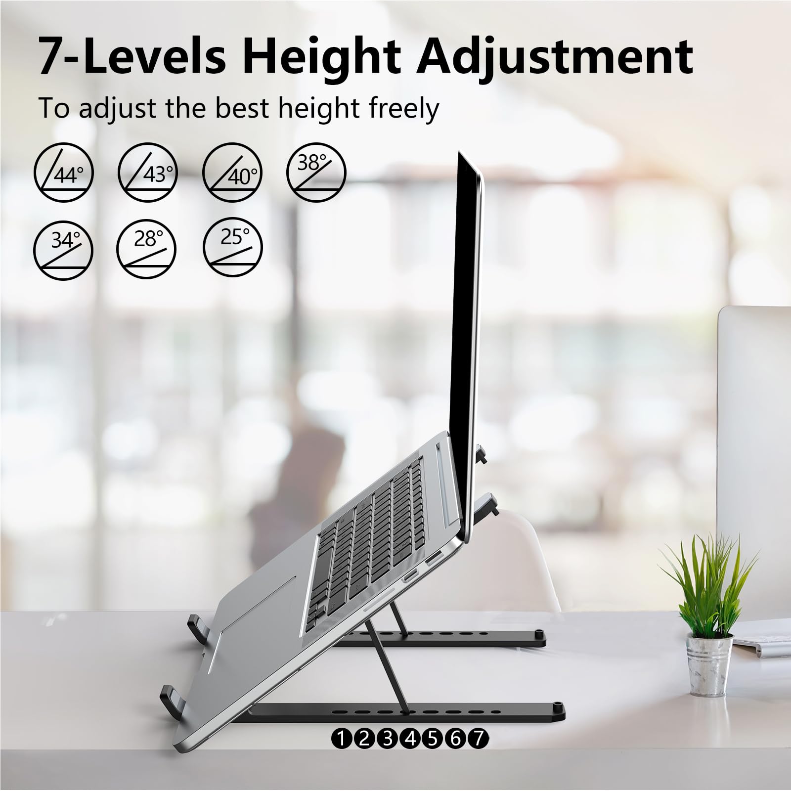 Adjustable Laptop Stand for Desk - Foldable Portable Notebook Riser with Ventilated Cooling, ABS+Silicone Design for 10-15.6” Laptops & Tablets, Perfect for Home Office, Gaming, and Study - Black
