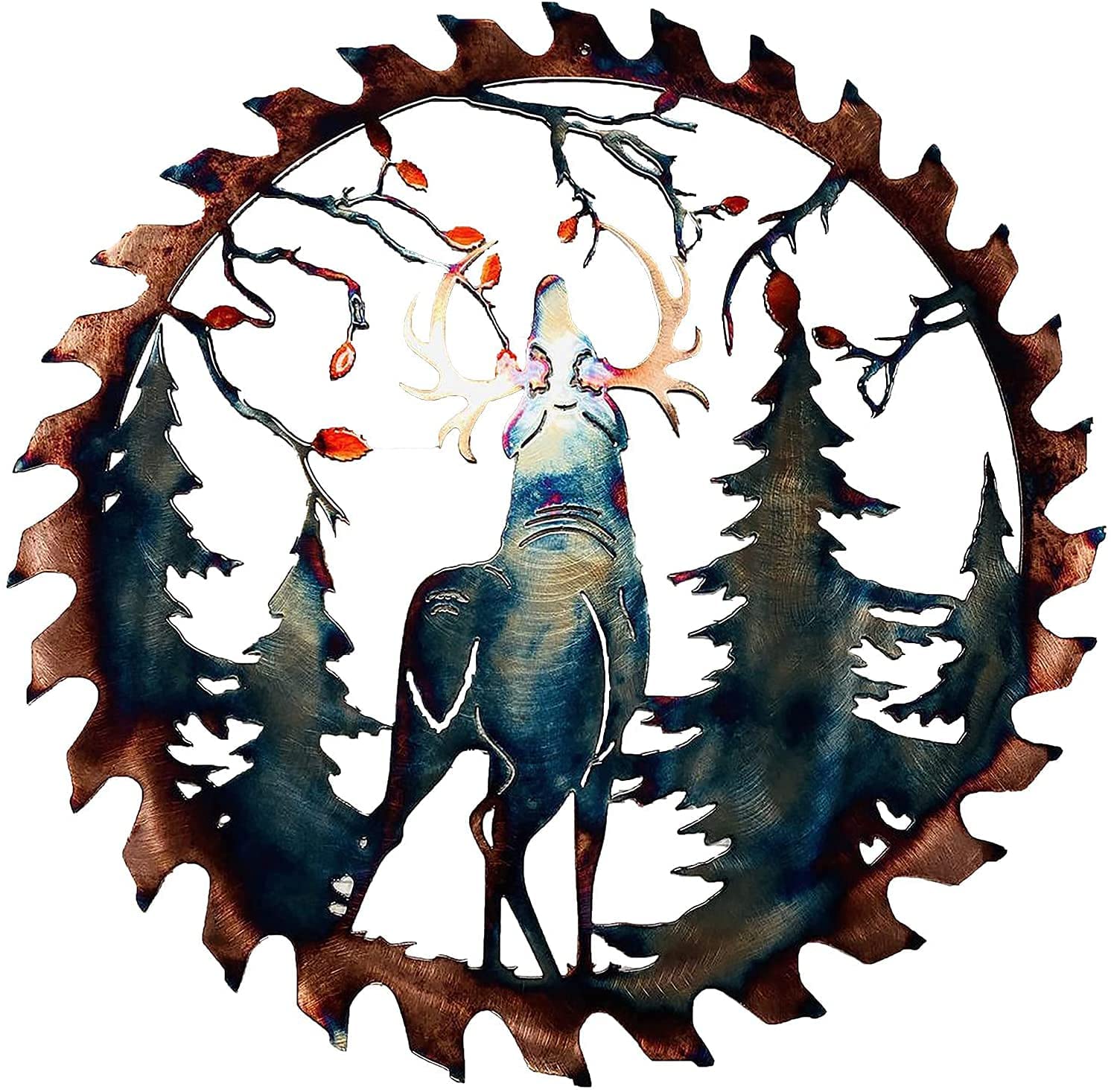 Metal Elk Wall Art Decor - Handcrafted Saw Blade Elk Head Wall Hanging for Home & Office - Rustic Wildlife Decor for Living Room, Bedroom, Bathroom - Perfect for Cabin, Lodge & Western Style Interior Design