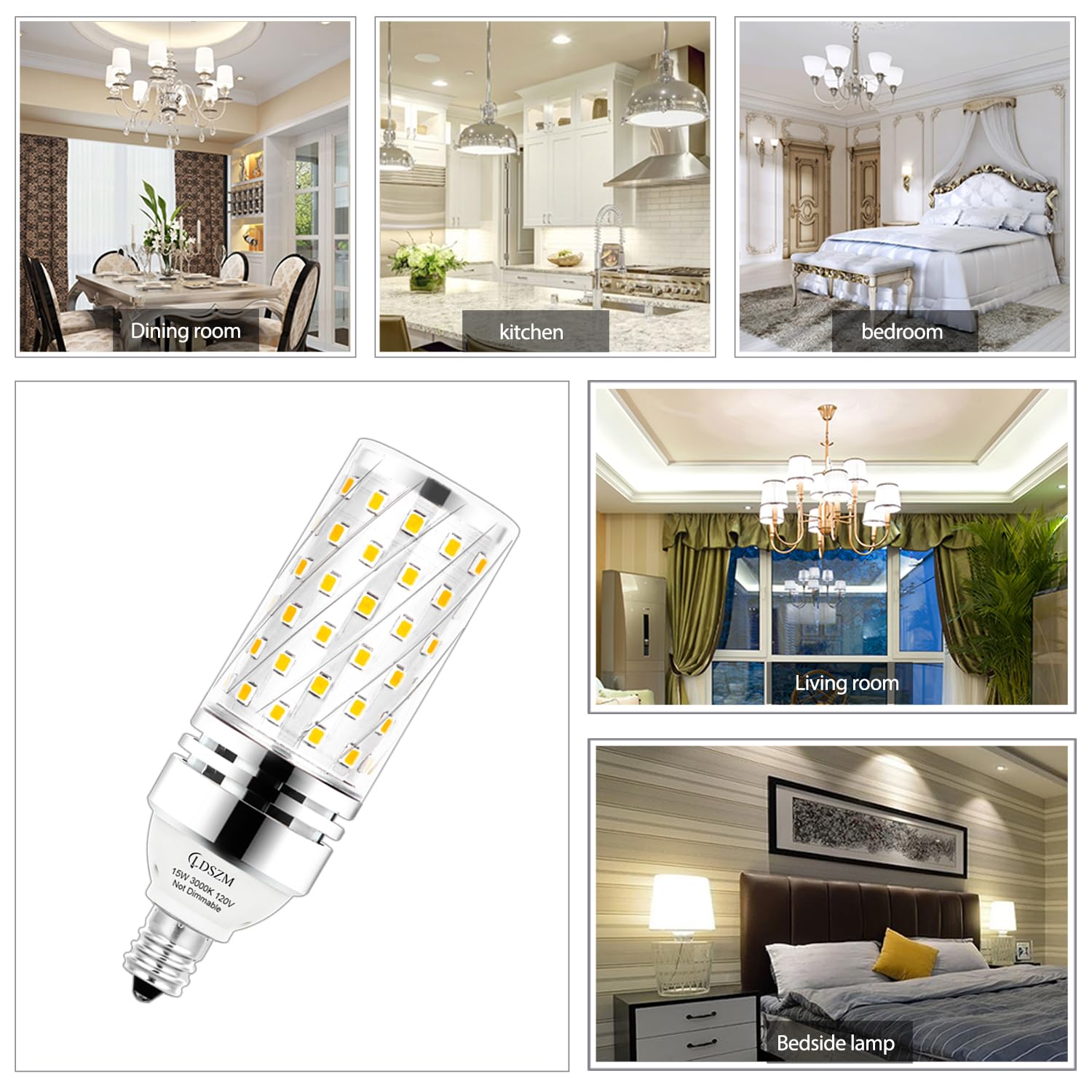 15W E12 LED Bulb - 120 Watt Equivalent, 1200lm, CRI 85+, Warm White 3000K, Non-Dimmable Candelabra Light Bulbs (3 Pack) - Perfect for Chandeliers, Ceiling Fans, and Decorative Lighting