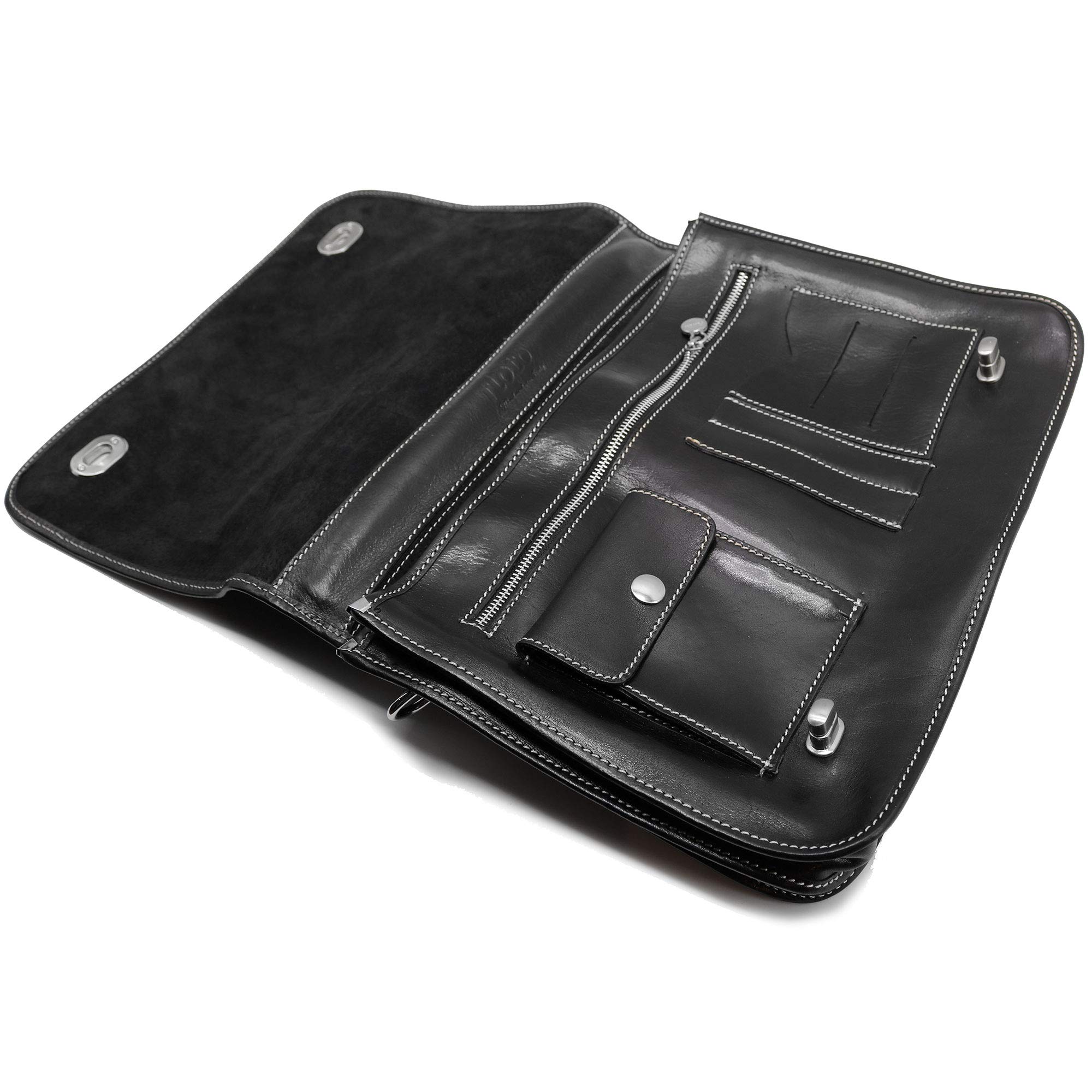 Floto Luggage Roma Messenger Bag for Men & Women - Black Leather Crossbody Shoulder Bag - Perfect for Travel, Work & Daily Commute