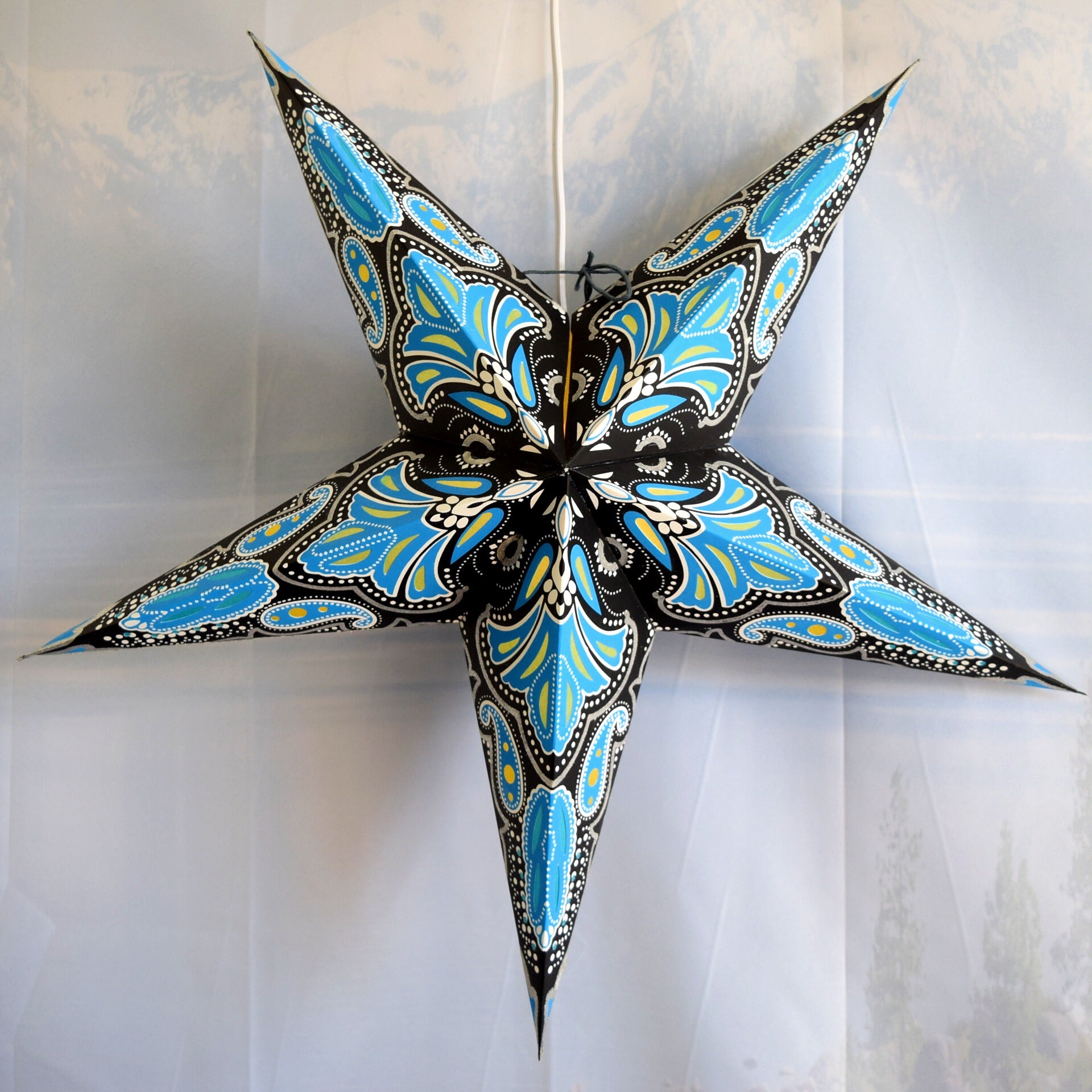 24 Inch Blue Green Glitter Star Lantern - Aura Glow Decorative Paper Light for Party, Wedding, Home Decor & Indoor Outdoor Events