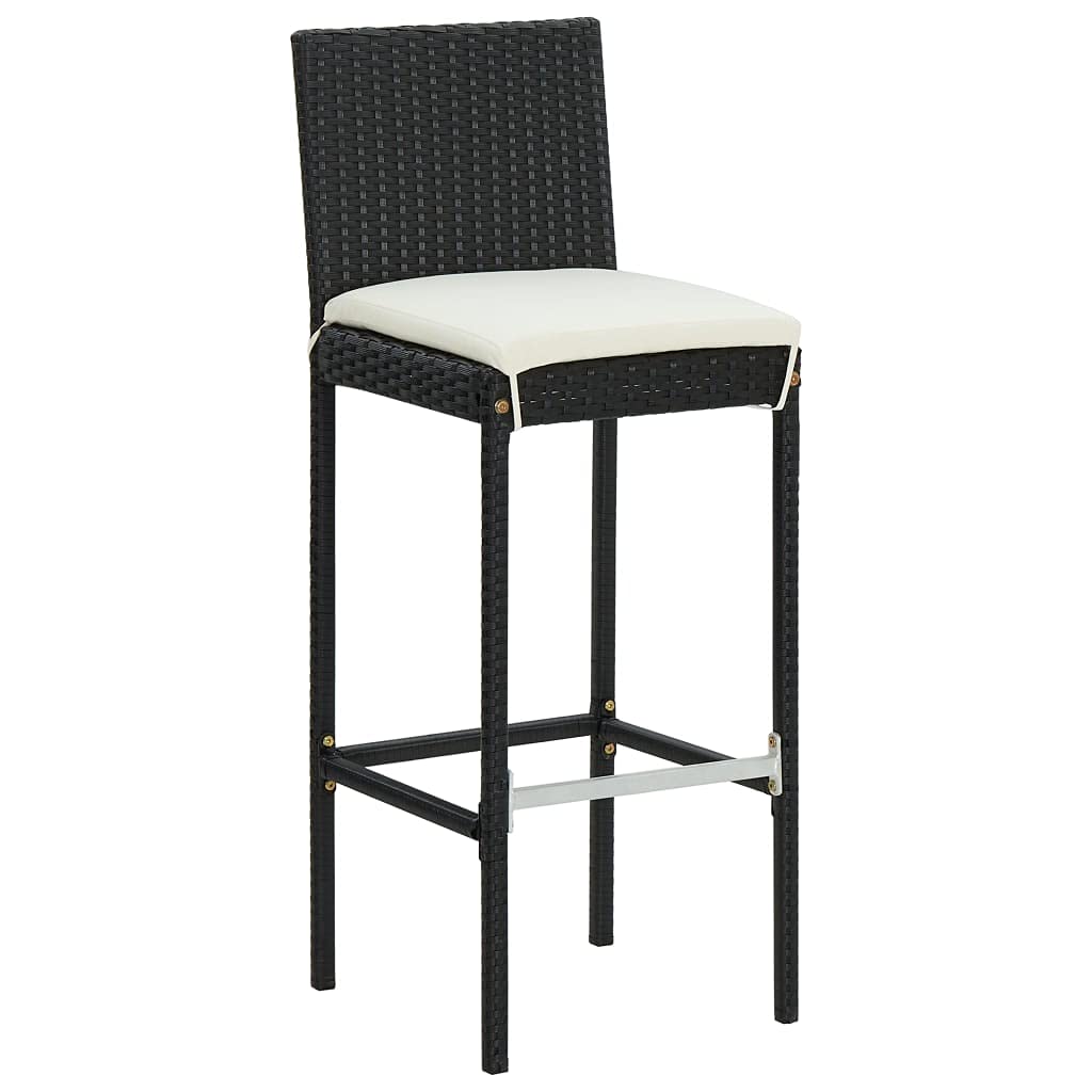 4-Piece Black Poly Rattan Garden Bar Stools with Cushions - Perfect for Outdoor Patio, Deck, Poolside & Backyard Relaxation