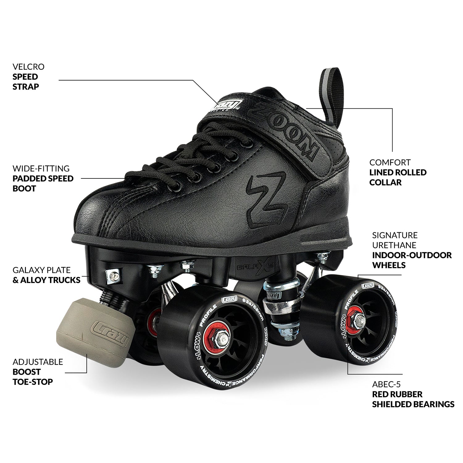 Crazy Zoom Roller Skates for Adults - High Speed Outdoor & Indoor Skates with LED Wheels - Perfect for Fitness, Rink Skating & Fun Night Rides