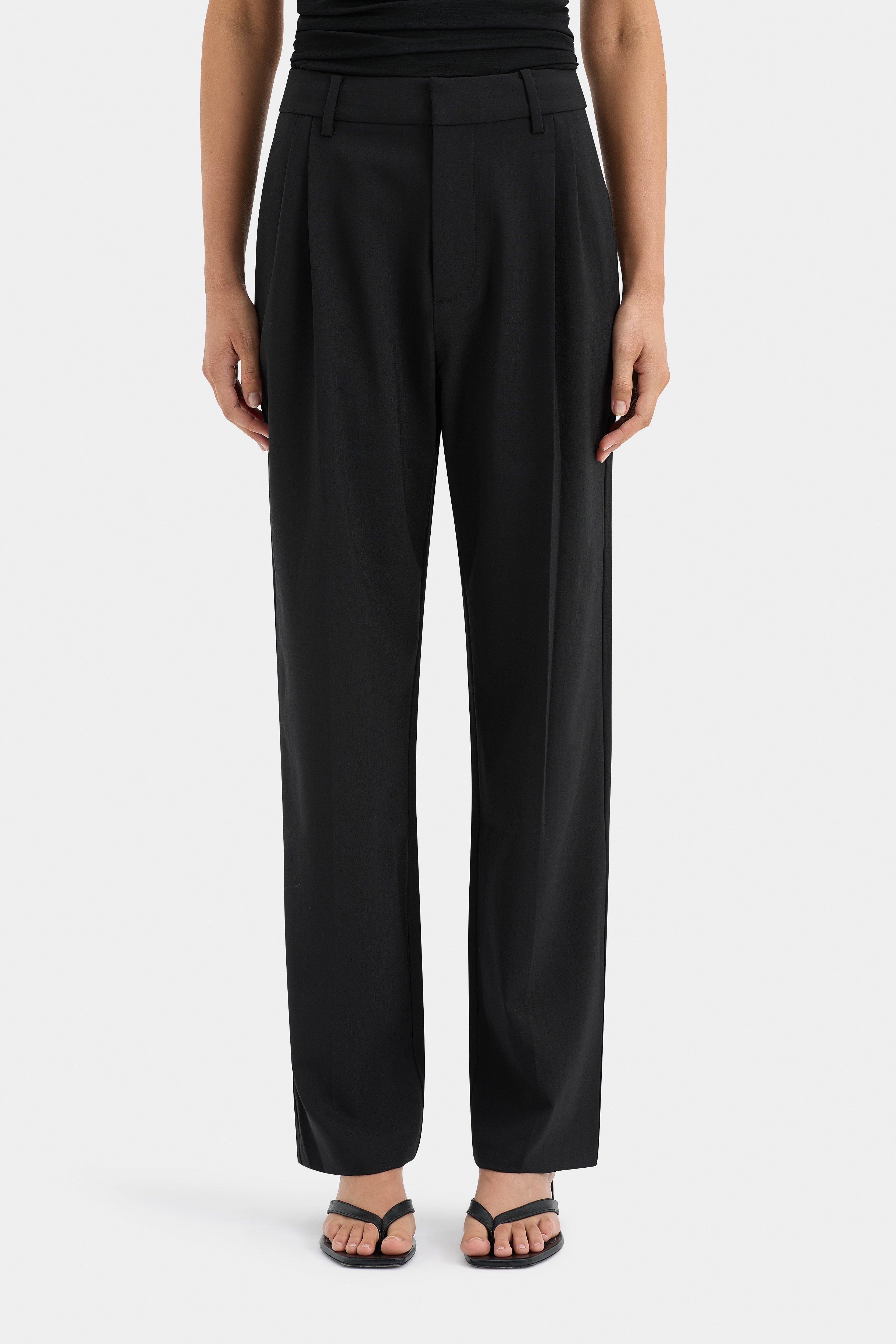 Leni Women's Black Dress Pants - Slim Fit High Waist Office Work Trousers for Business Casual & Professional Wear