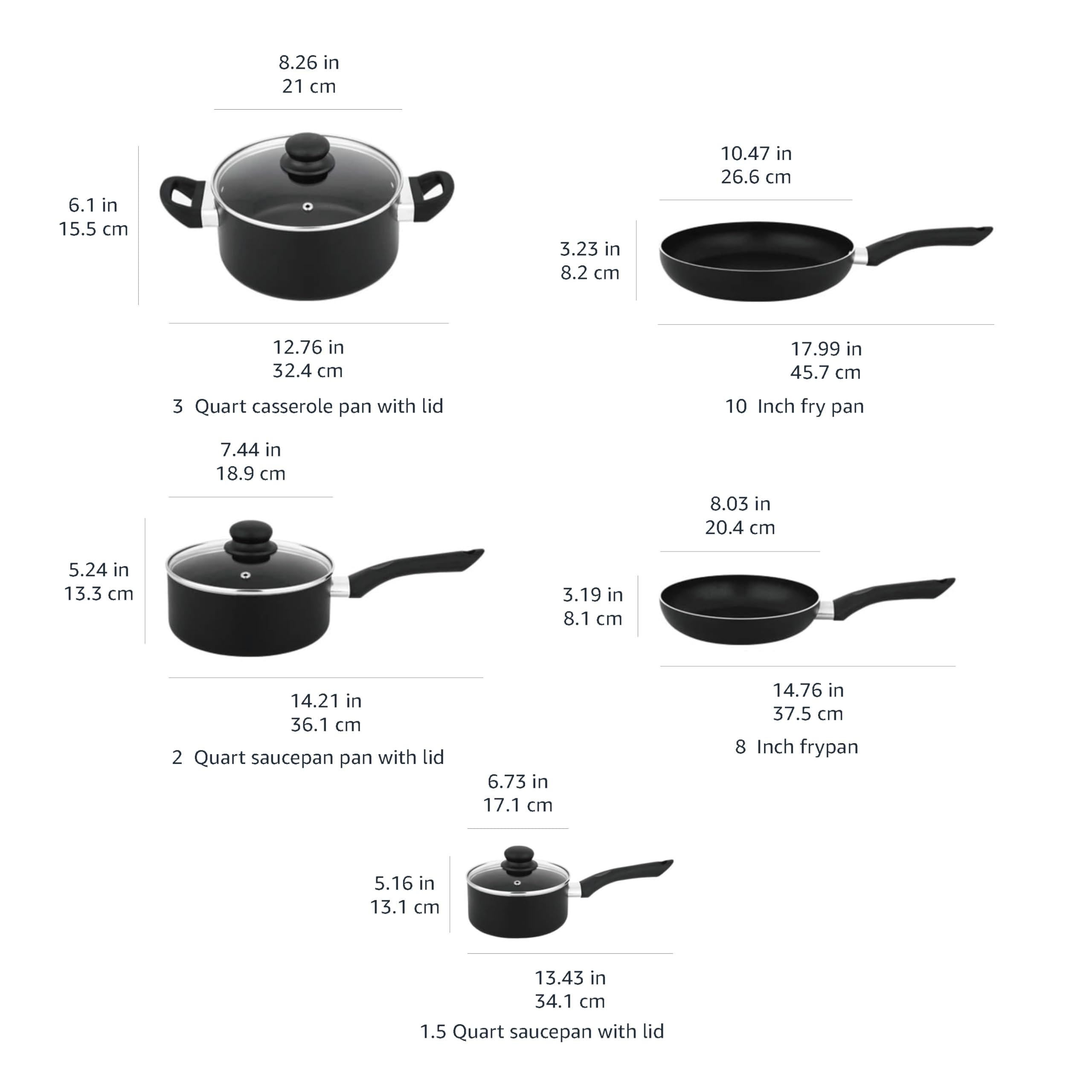 Amazon Basics Non Stick Kitchen Cookware 8-Piece Set - Pots & Pans with Stay-Cool Handles, Dishwasher Safe, Black - Perfect for Frying, Boiling & Everyday Cooking
