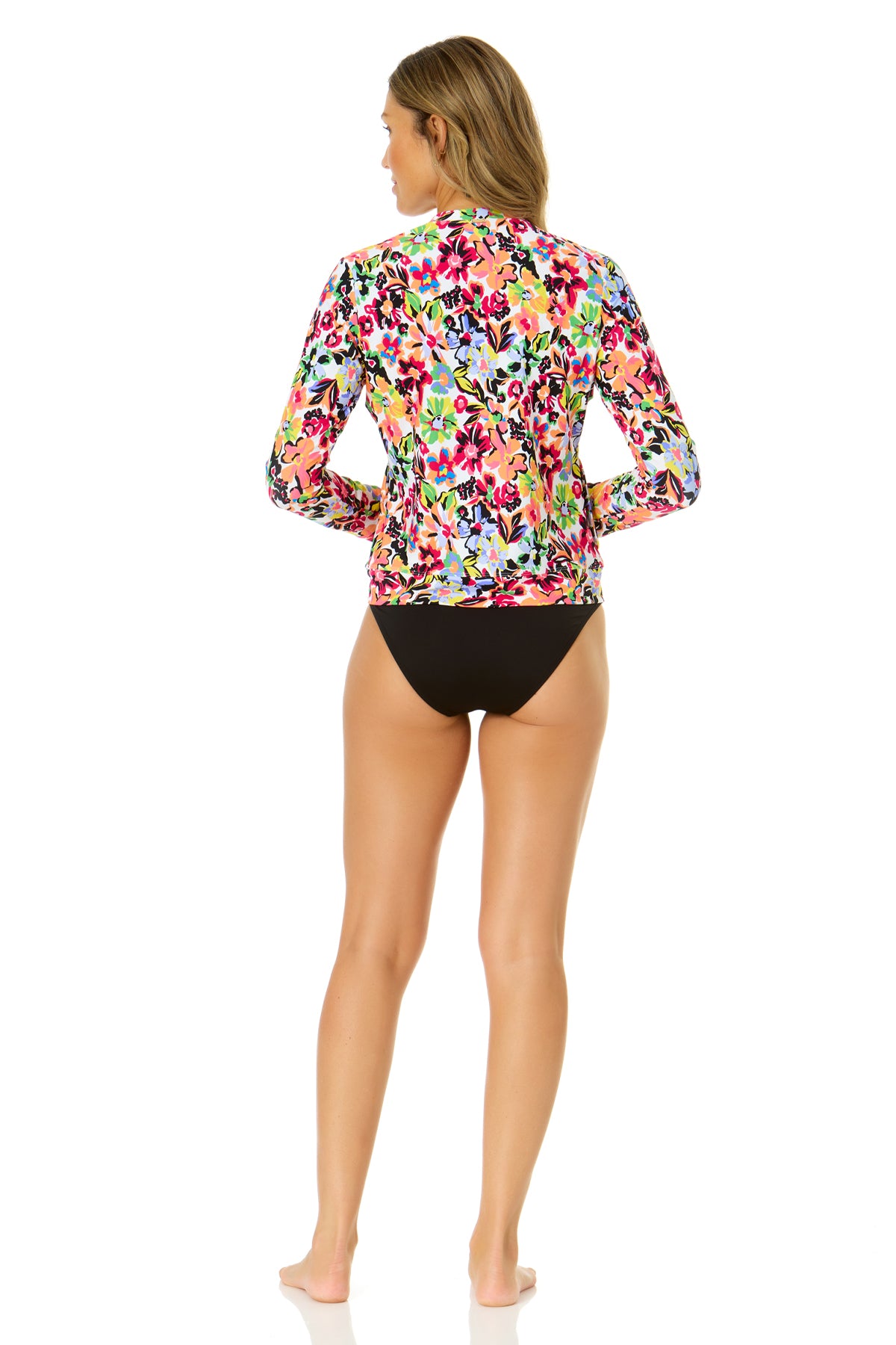 Women's Sun Blossom Long Sleeve Zip Front Rash Guard Top - UPF 50+ UV Protection Swim Shirt for Surfing, Swimming & Beach Activities