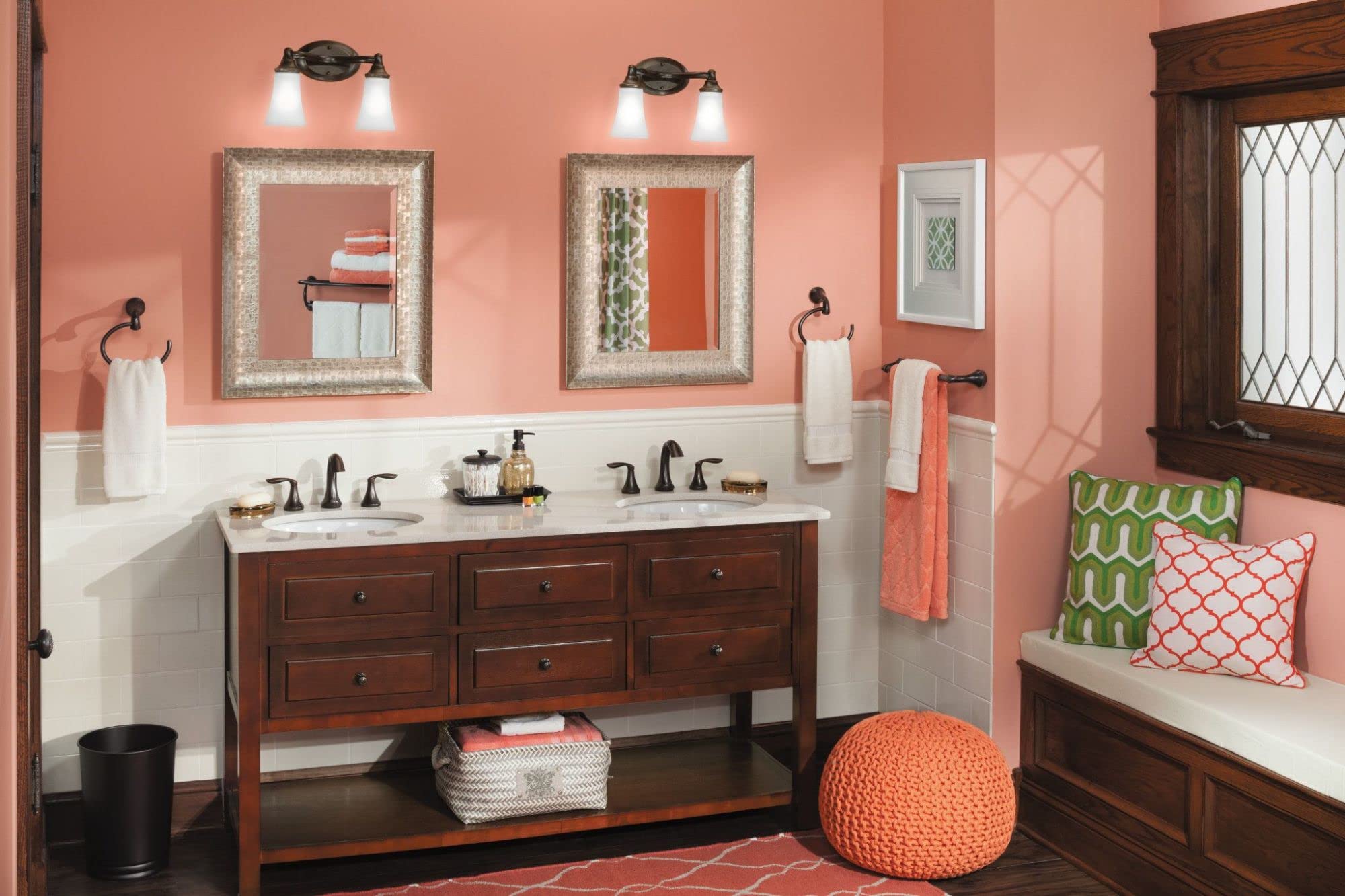 Moen YB2862ORB Eva 2-Light Oil Rubbed Bronze Bathroom Vanity Light Fixture with Frosted Glass - Perfect for Modern Bathrooms & Powder Rooms Lighting