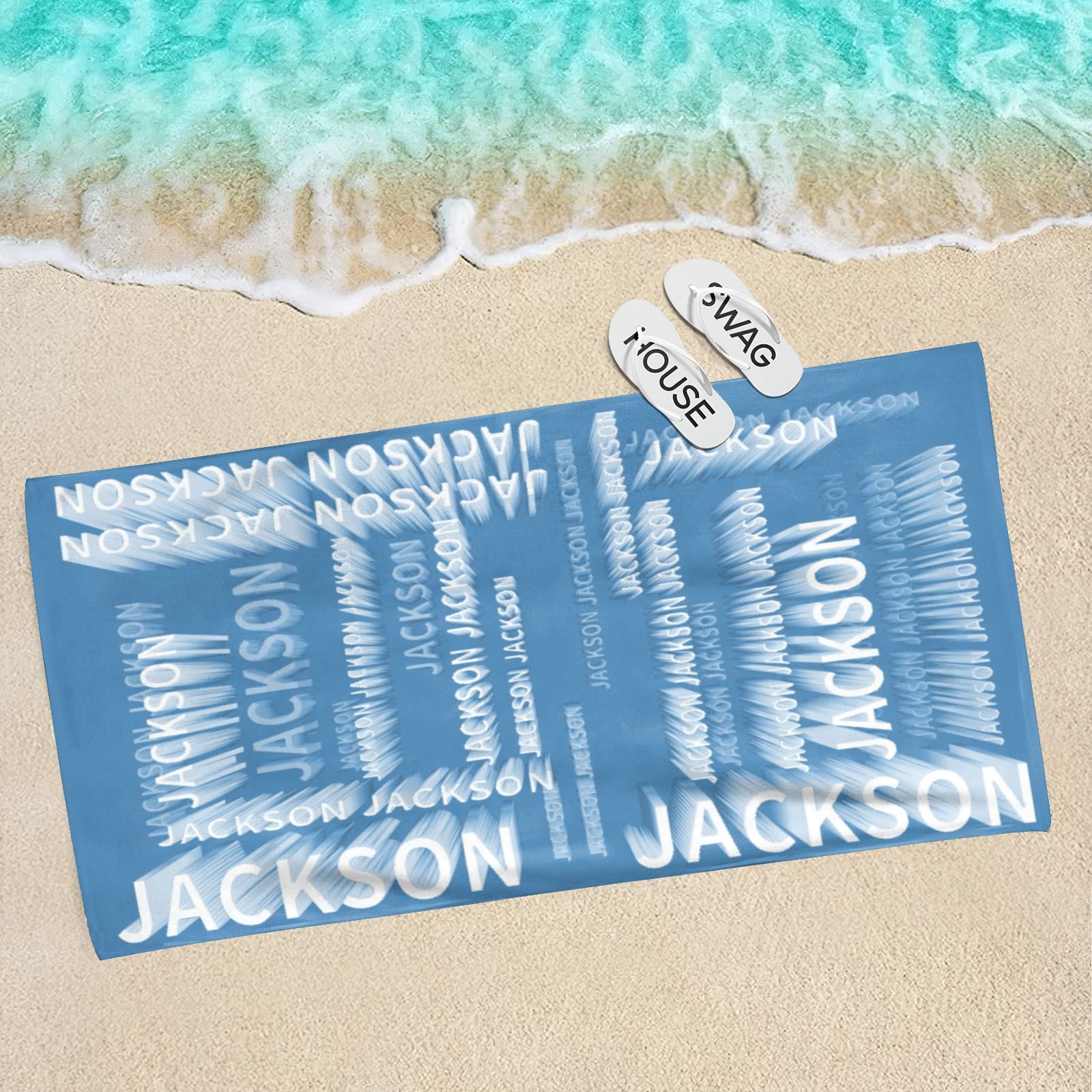 Dr.TOUGH Personalized Beach Towels with Name - Customized Large Soft Quick-Dry Towels for Adults, Kids, Couples & Family (Blue) - Perfect for Pool, Beach, Vacation & Summer Outings