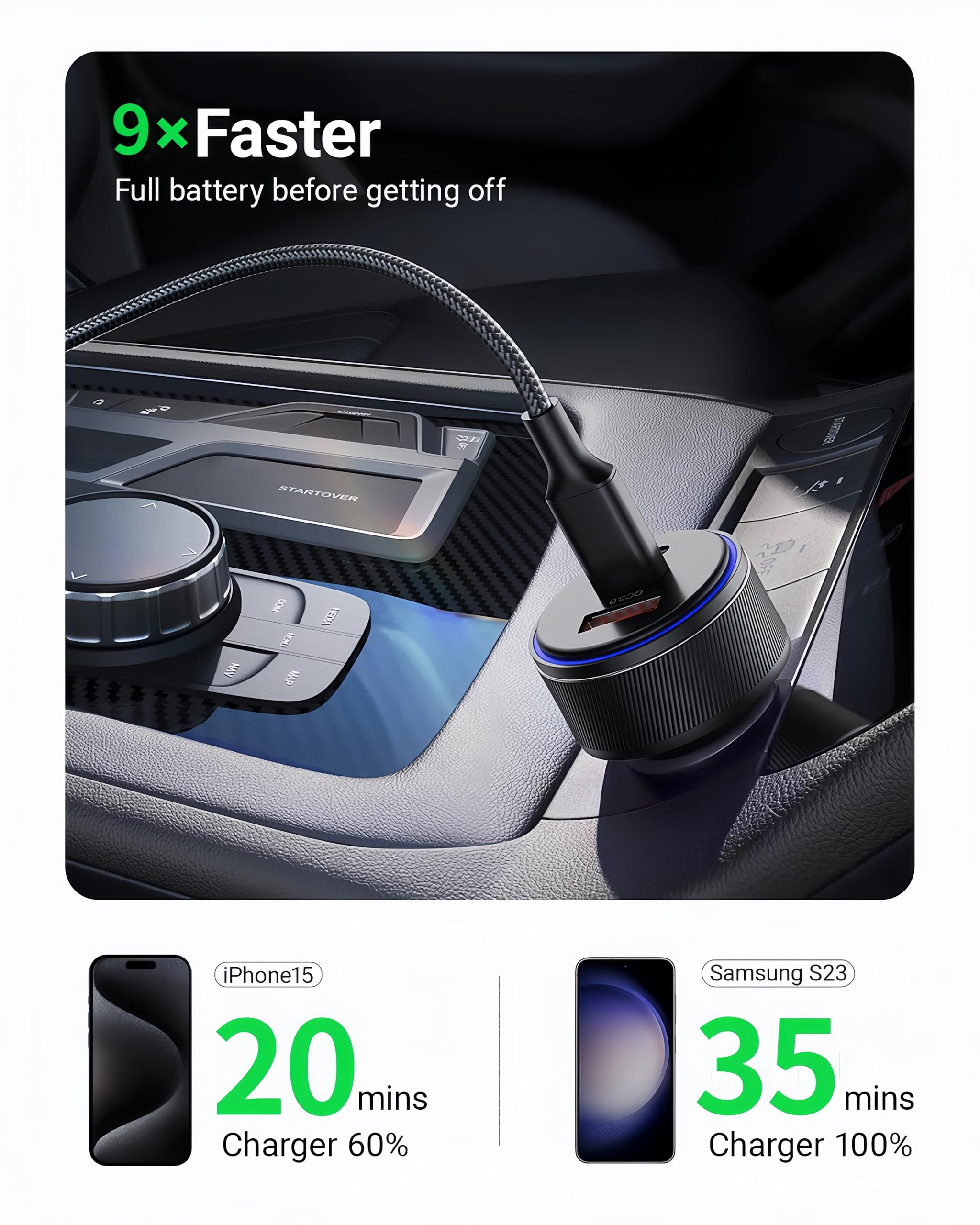 90W 3-Port Car Charger for iPhone 16/Pro Max - Fast USB-C Charging for Road Trips