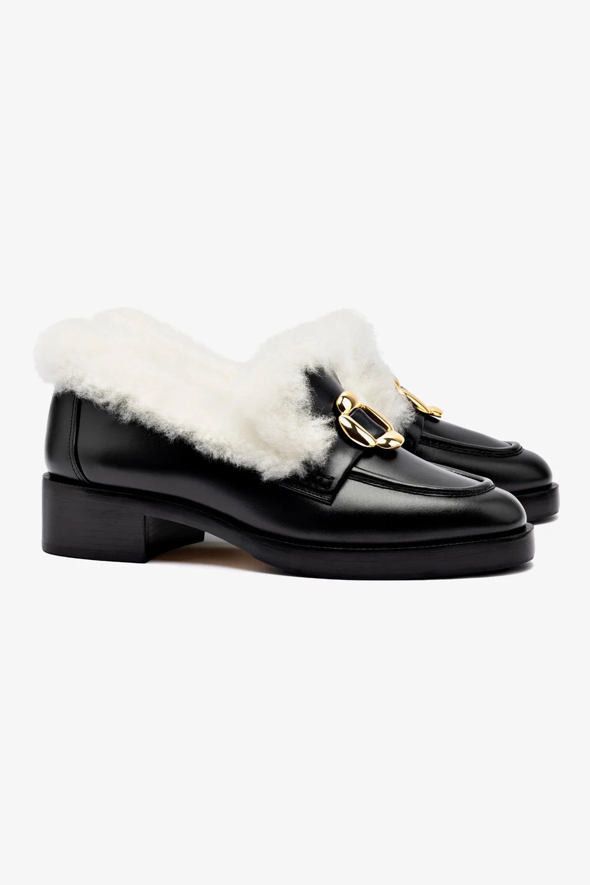 Bobbie Loafer Shoes - Black Leather with Natural Shearling Lining | Comfortable Slip-On Loafers for Women | Perfect for Office, Casual Wear & Travel