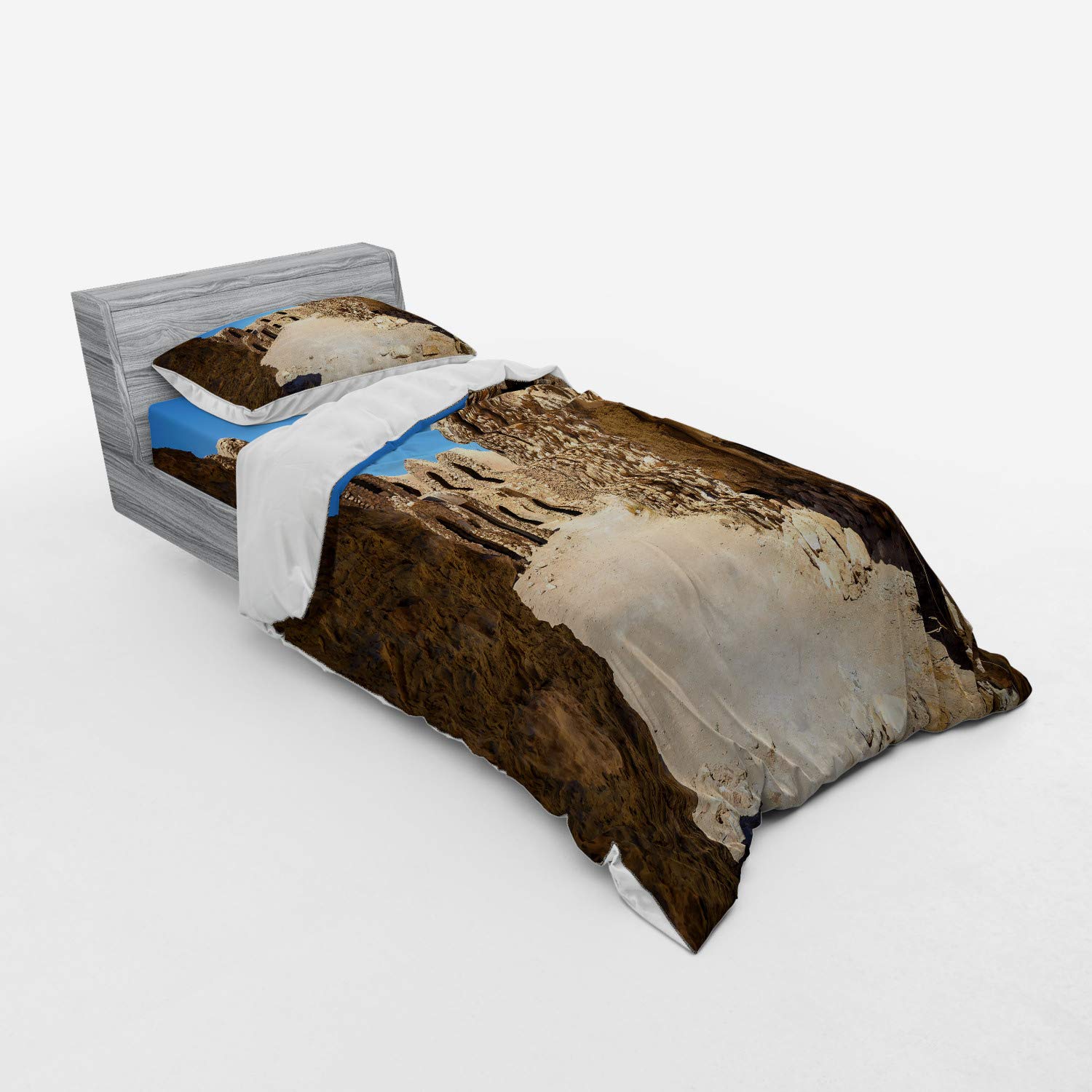 Ambesonne Galaxy Bedding Set - 3 Piece Duvet Cover with Sham & Fitted Sheet, Twin Size, Brown & Blue Starry Night Design - Perfect for Sci-Fi Fans & Movie Themed Bedrooms