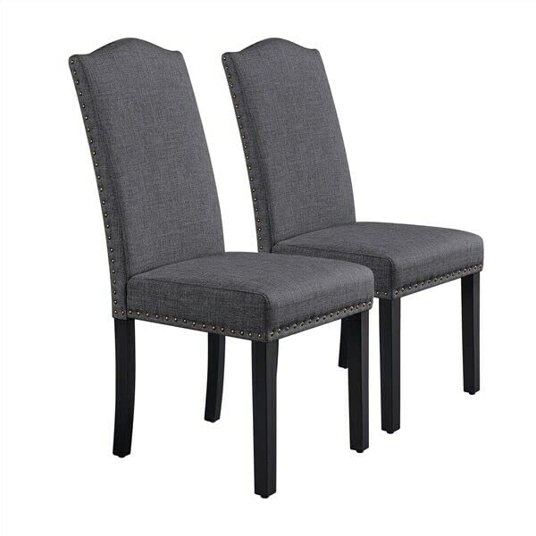 2 Pack Dark Gray Fabric Upholstered Classic Dining Chairs - Comfortable Kitchen & Dining Room Seating for Family Meals & Entertaining