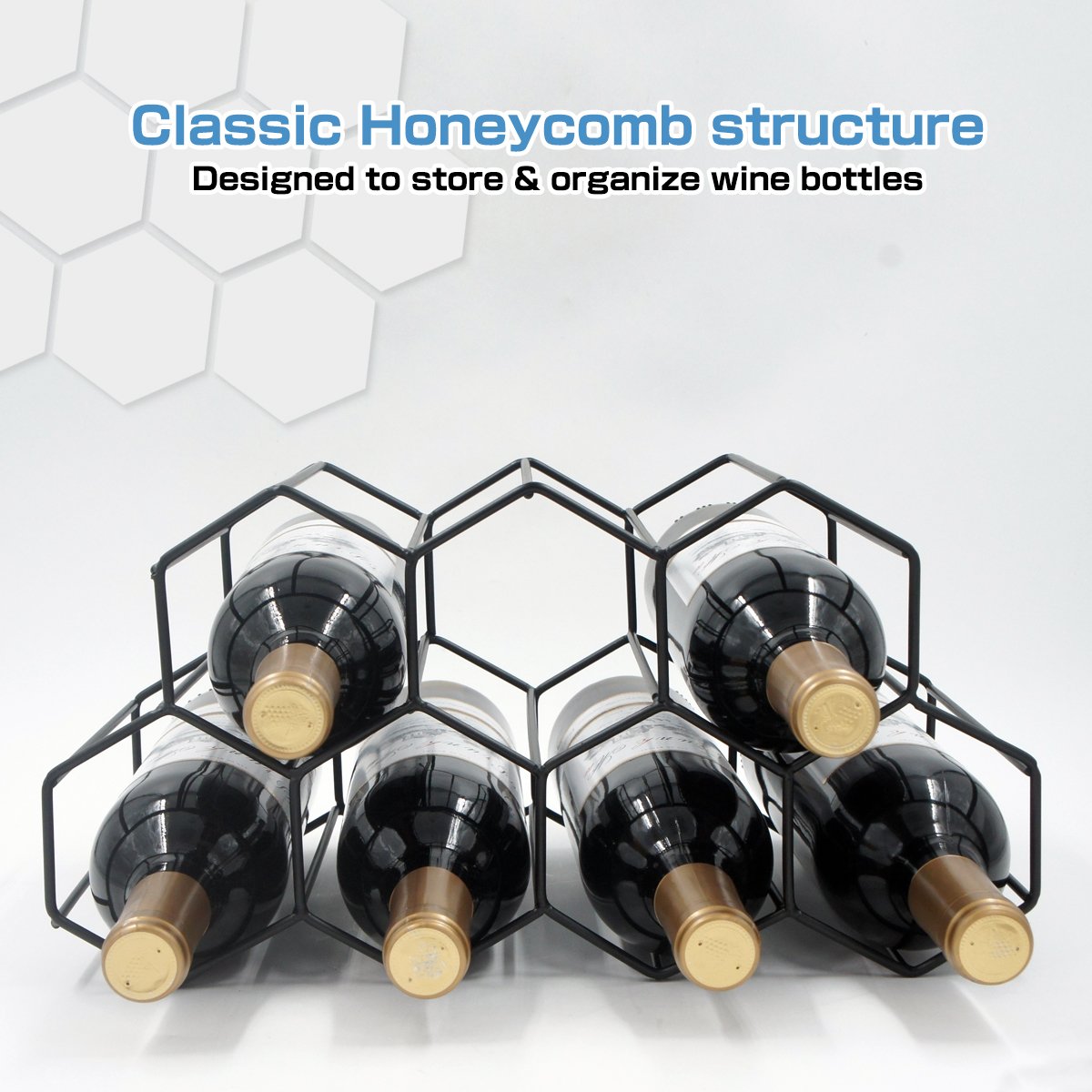 Buruis 9-Bottle Countertop Wine Rack - Honeycomb Metal Wine Holder & Organizer for Red & White Wines - Space-Saving Kitchen, Bar & Dining Room Essential (Black) - Perfect for Home Entertaining & Wine Storage