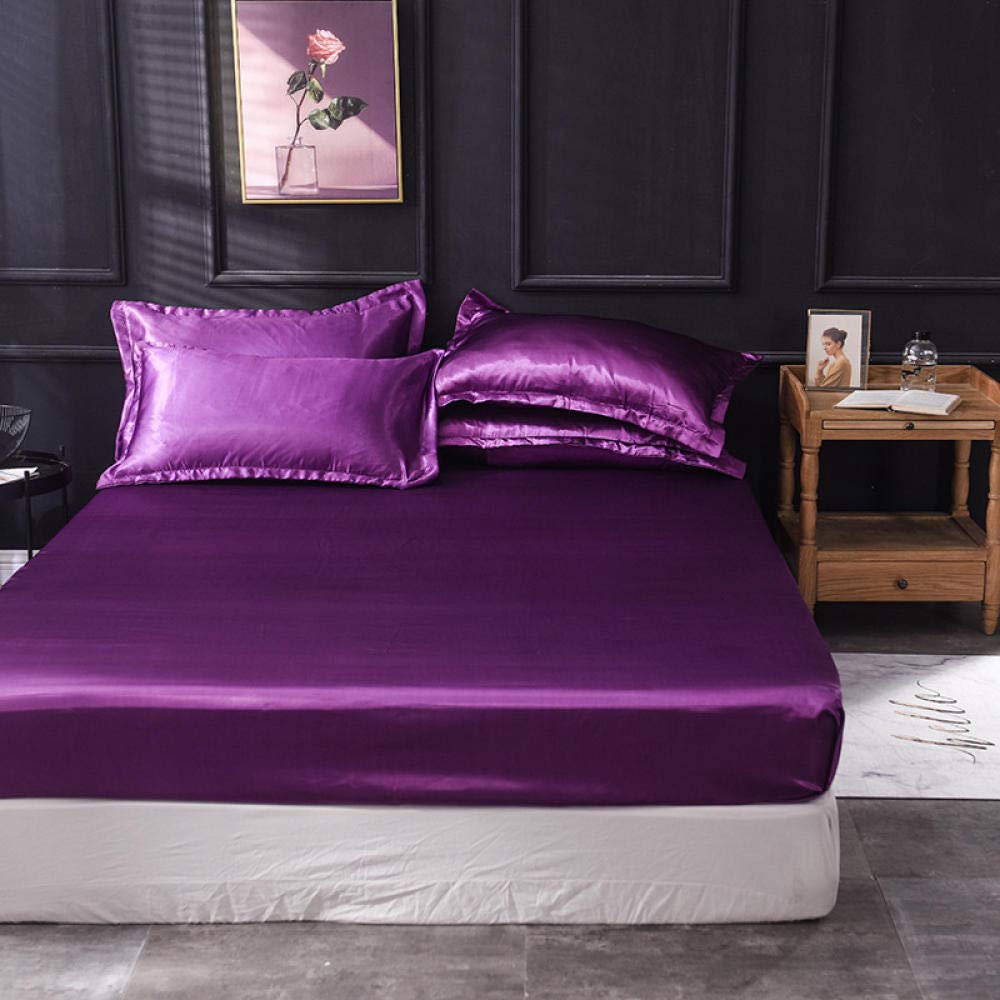 Luxury King Size Bed Sheet Set - 100% Brushed Microfiber, Satin Soft 180x200cm (3pc) Purple Bedding Set with Fitted Sheet & Pillowcases | Hotel Quality Mattress Protector for Master Bedroom & Guest Room Decor