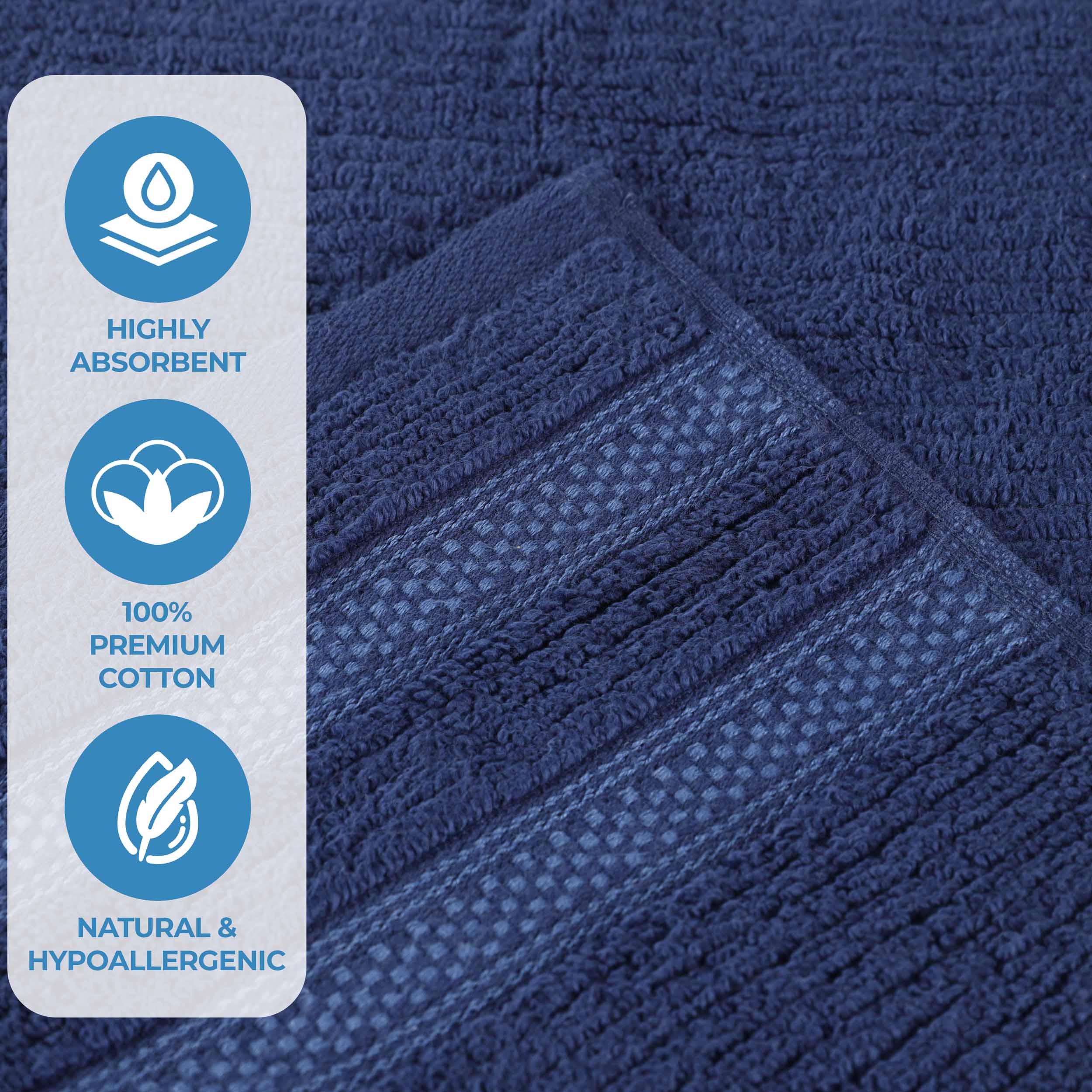 Premium Zero Twist Cotton Ribbed Geometric Border Plush 3-Piece Bath Towel Set - Ultra Soft & Absorbent for Spa, Bathroom & Luxury Home Use