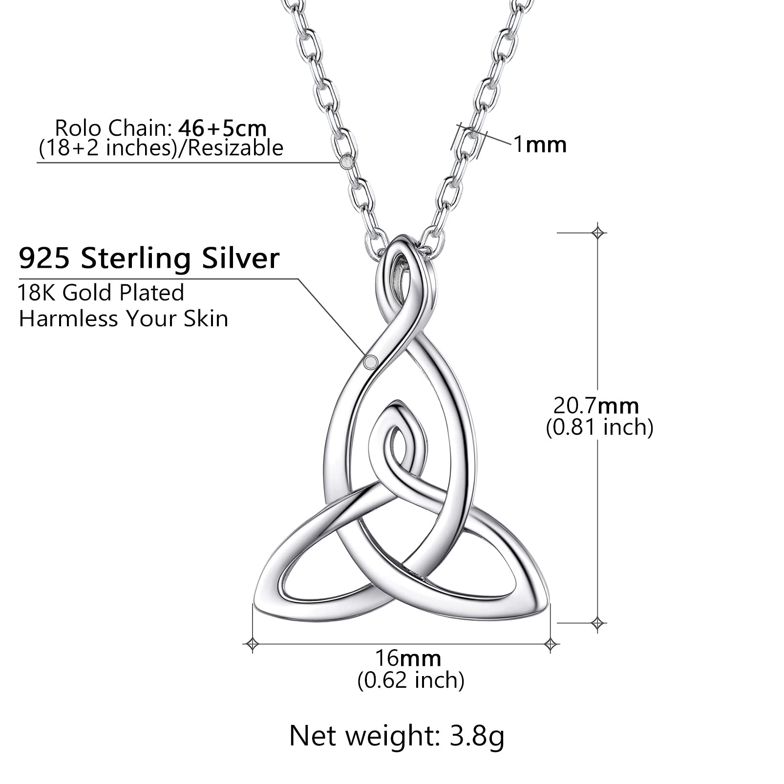 Celtic Love Knot Necklace for Women - 925 Sterling Silver Irish Jewelry | Adjustable 18-20
