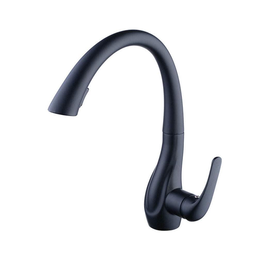 HomeLava Black Pull-Down Kitchen Sink Faucet - Single Hole Brass Water Tap with Sprayer | Durable Baked Paint Finish for Bar, Bathroom & Basin Sinks | Perfect for Modern Homes & Commercial Spaces