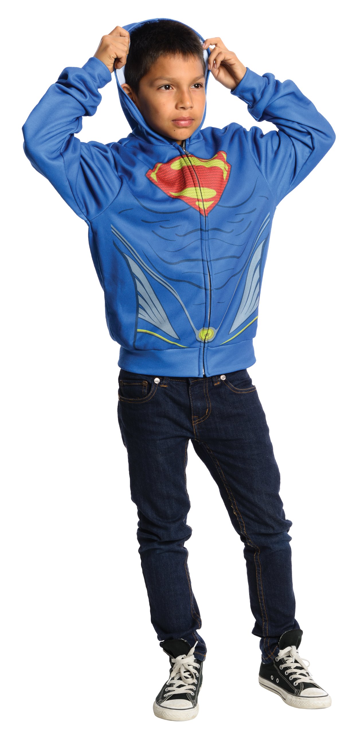 Rubies Man of Steel Superman Hoodie - Official Licensed Costume for Halloween, Cosplay & Superhero Fans | Warm & Comfortable Zip-Up Jacket for Kids & Adults