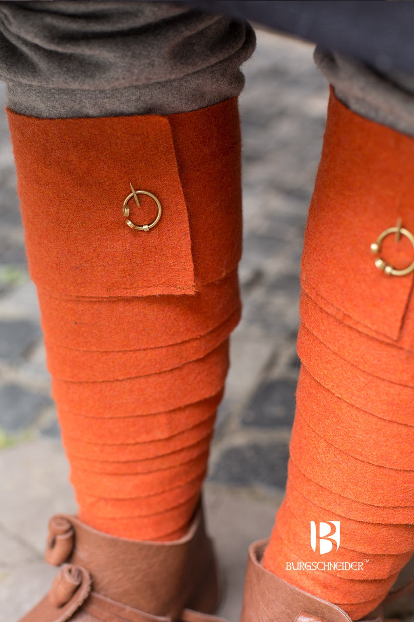 Premium Wool Winingas Aki Orange - Warm & Comfortable Leg Wraps for Viking Reenactment, LARP, and Outdoor Adventures