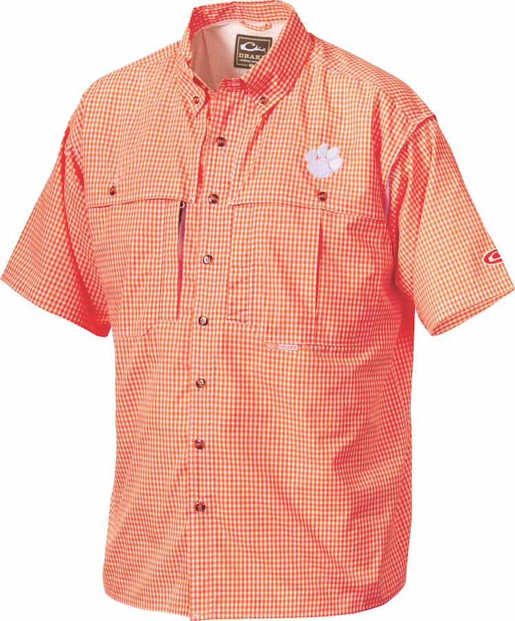 Clemson Plaid Wingshooter's Shirt - Short Sleeve Hunting & Outdoor Shirt for Men - Perfect for Hunting, Shooting & Casual Outdoor Activities