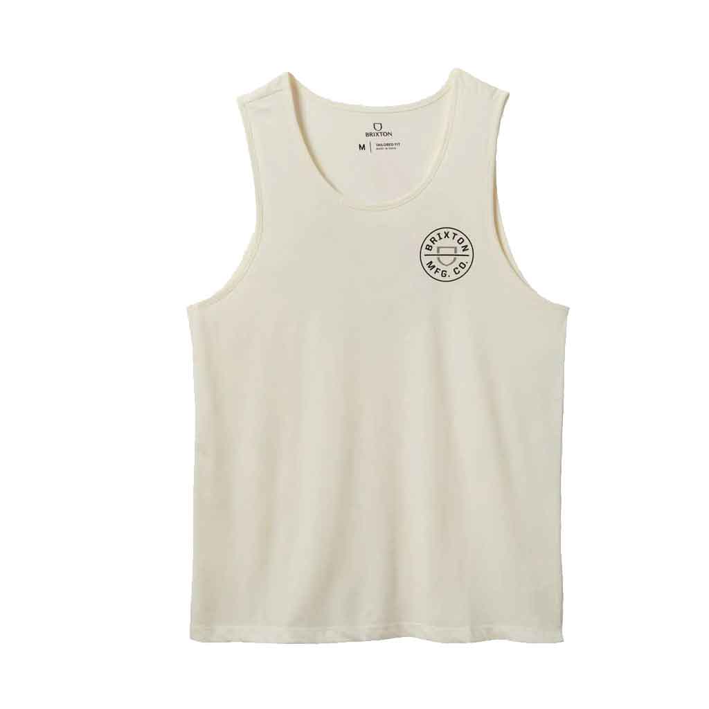 Brixton Crest Tank Top for Men - Breathable Cotton Sleeveless Shirt in Off White & Black - Perfect for Gym, Workout, and Summer Casual Wear