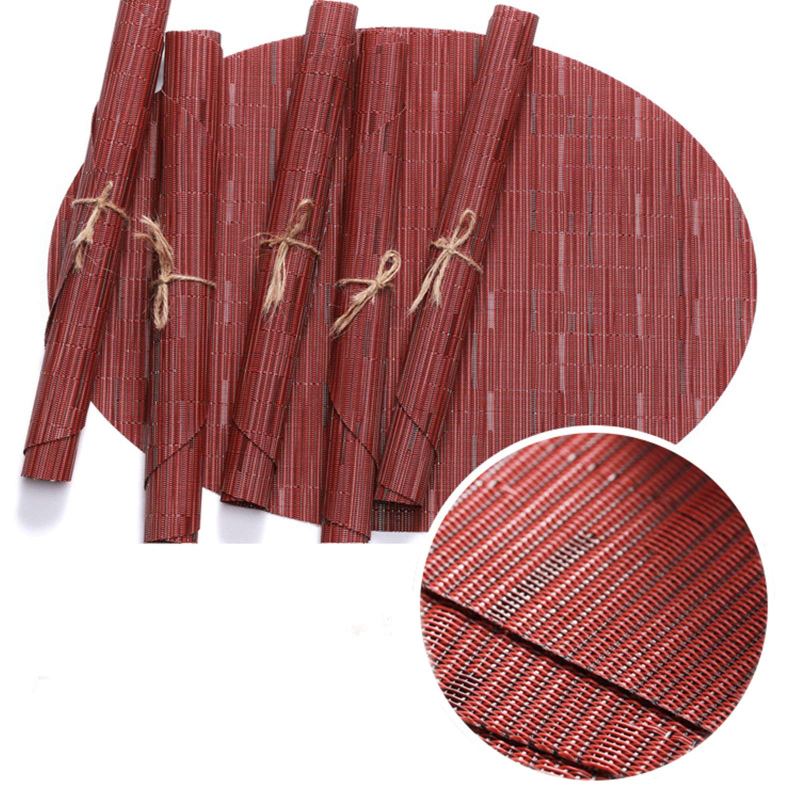 Daesar 6-Pack Woven Christmas Placemats - Red Vinyl Table Mats with Oval Pattern (18x12.5 Inch) for Holiday Dining, Party Decor & Festive Home Decorations
