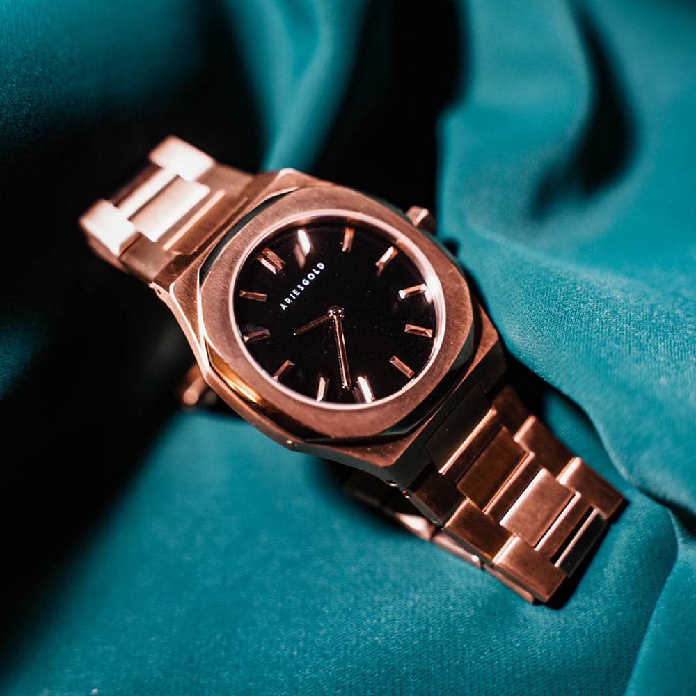 ARIES GOLD Limited Edition Women's Watch - Rose Gold & Black Rubber Strap - Luxury Fashion Timepiece for Women - Perfect for Office, Party & Everyday Wear