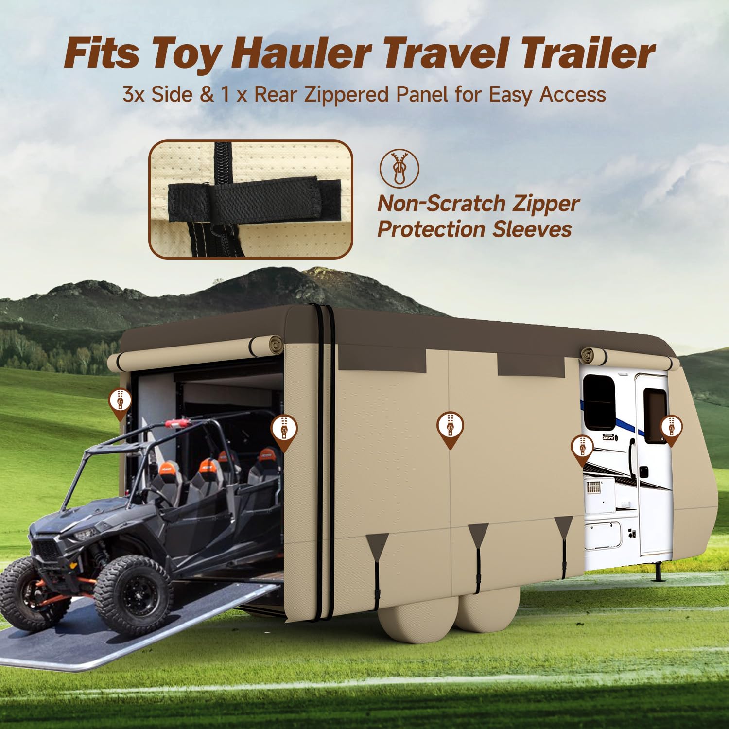 RV Cover - Heavy Duty 7-Layer Windproof Trailer Cover for 27-30ft - UV Protection, Toy Hauler & Tire/Gutter Guard - Perfect for Outdoor Storage & Travel Protection