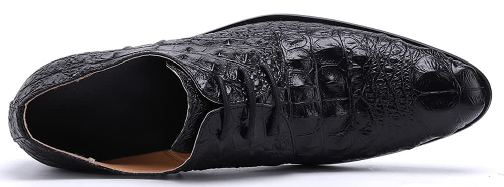 Men's Genuine Leather Oxford Dress Shoes - Pointed Toe Crocodile Print Slip-On for Business, Wedding & Party | Comfortable & Stylish Formal Footwear for Work & Special Occasions
