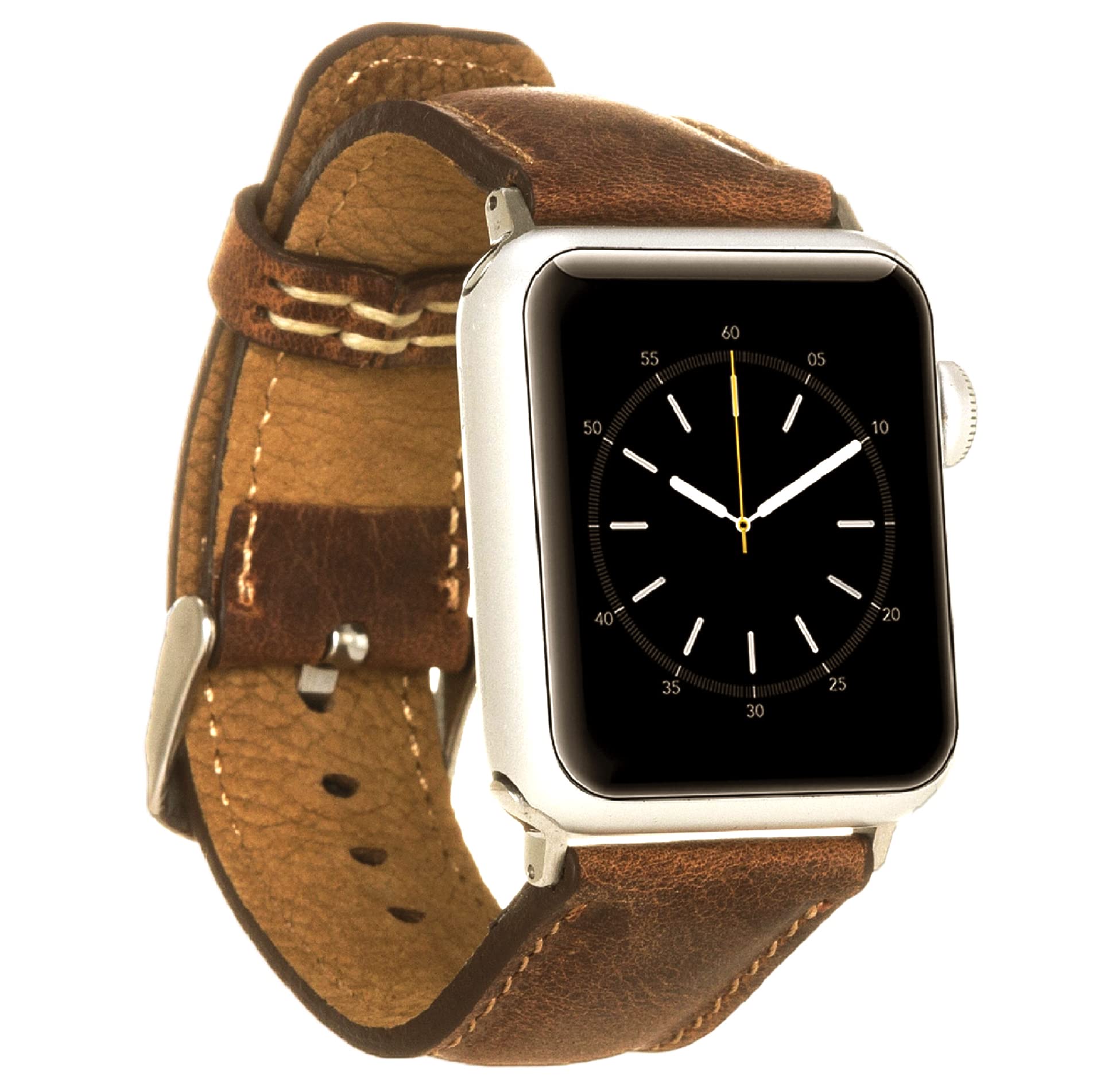 VENOULT Genuine Leather Watch Band Compatible with Apple Watch Series 9/Ultra 2 - 38mm to 49mm Sizes - Dark Brown Bull Leather Strap for Men & Women - Perfect for Work, Gym & Everyday Wear