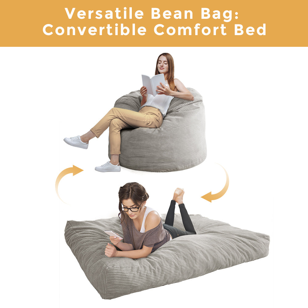 MAXYOYO Giant Bean Bag Bed - Corduroy Convertible Chair & Floor Mattress for Adults | Comfortable Lounge Chair & Guest Bed for Living Room, Bedroom & Dorm
