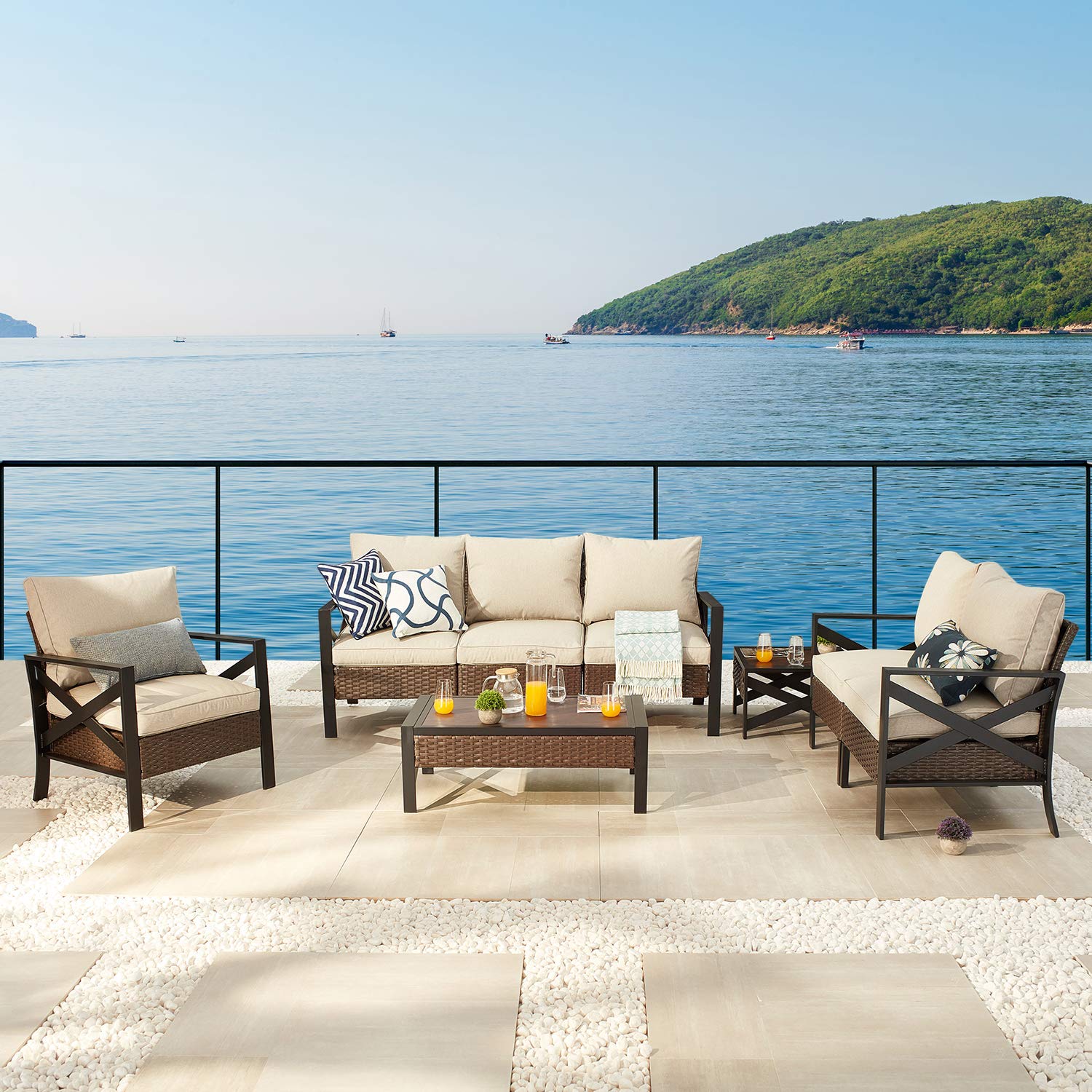 8-Piece Patio Outdoor Furniture Conversation Set - All-Weather Brown PE Rattan Sectional Sofa with Cushions, Coffee Table & Wicker Chairs | Perfect for Backyard, Garden & Poolside Relaxation