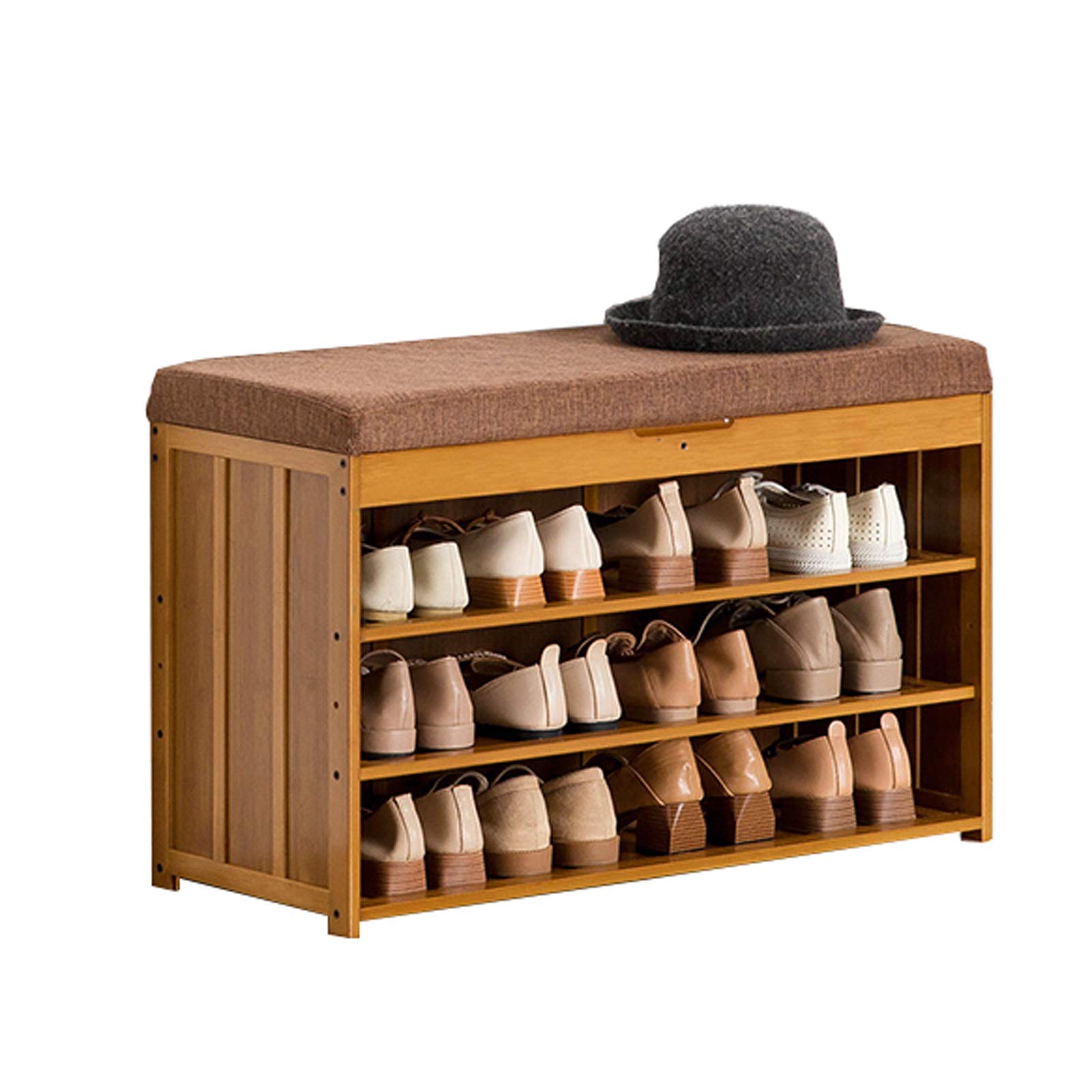 3-Tier Bamboo Shoe Rack Bench with Padded Seat - Hidden Storage Organizer for Narrow Spaces (80x30x48cm) - Perfect for Living Room, Hallway, Bedroom & Entryway - MUMUJIN
