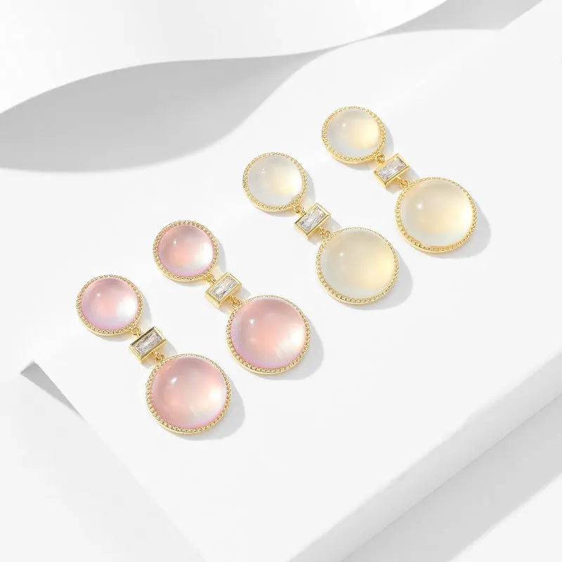 Stylish Geometric Opal Stud Earrings for Women - Minimalist French Design Round Earrings - Perfect for Everyday Wear, Office & Date Nights