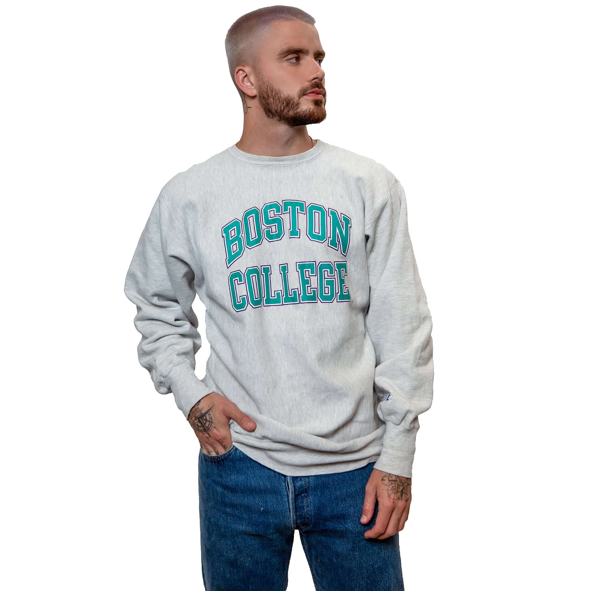Vintage Champion Reverse Weave Boston College Sweatshirt 1990s 2XL Made in USA - Retro College Apparel for Casual Wear & Sports Fans