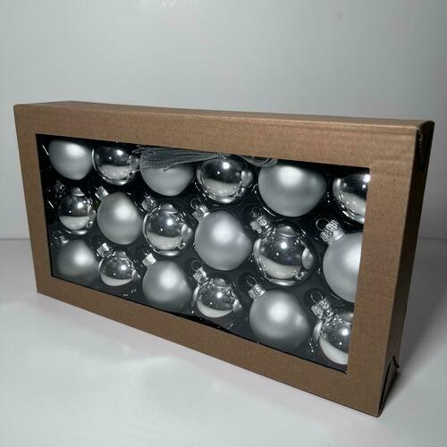 18PCS 1.8inch (45mm) Silver Glass Christmas Ball Ornaments - Holiday Tree Decorations for Xmas, Party & Home Decor