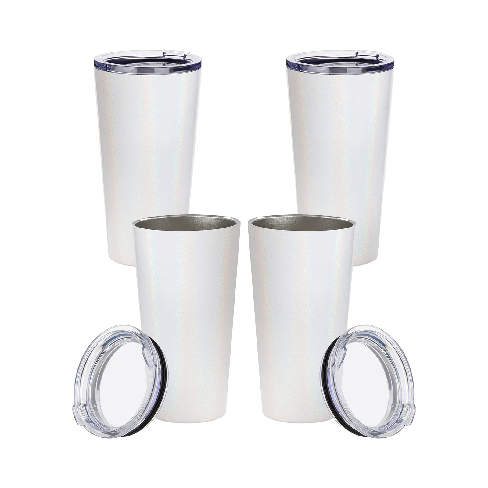 Sparkle Glitter Stainless Steel Sublimation Tumblers 16oz (Set of 4) - White Coffee Cups for DIY Crafting, Perfect for Sublimation Printing, Oven Safe, Great for Gifts, Home & Office Use
