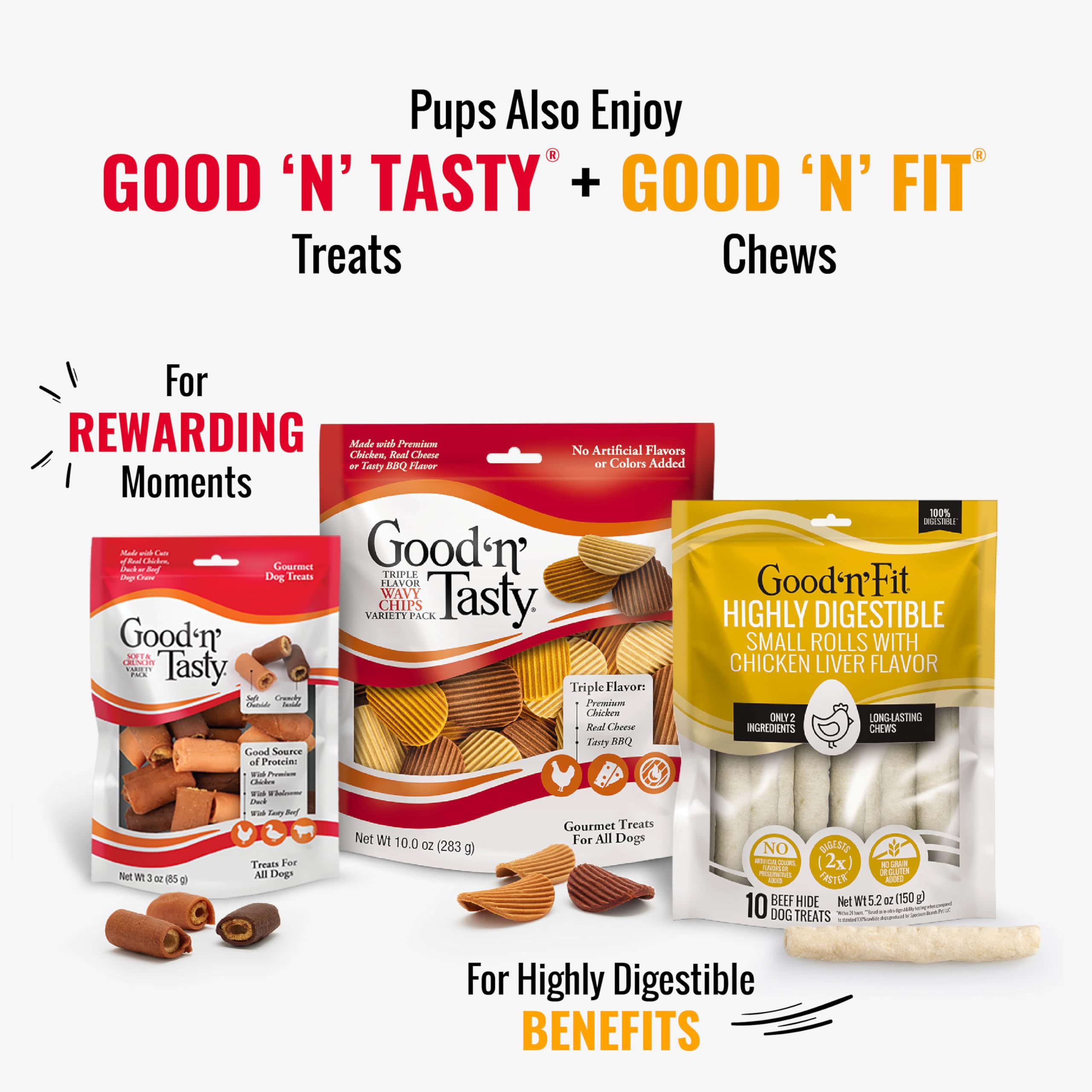 Good ‘n’ Fun Triple Flavor Dog Chews - Beef, Chicken & Pork Hide Long-Lasting Treats for All Dogs (12oz) - Perfect for Training Rewards, Dental Health & Playtime