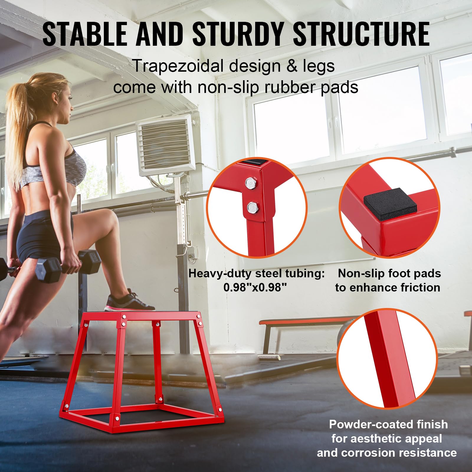 VEVOR 18 Inch Plyometric Jump Box - Steel Plyo Box for Agility Training, Strength Conditioning & Home Gym Workouts - Anti-Slip Fitness Step Platform for CrossFit, HIIT & Athletic Performance