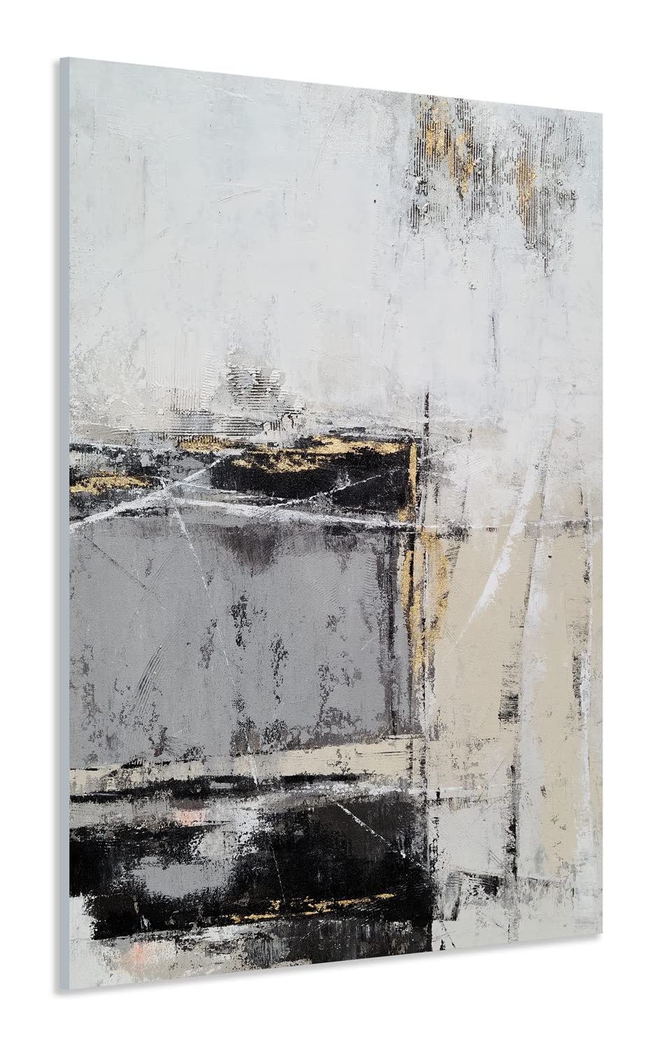 GALLERIEWALLA Black Gold White Abstract Canvas Wall Art - Modern Oil Painting for Living Room, Office & Hallway Decor | Perfect for Contemporary Home & Office Interior Design
