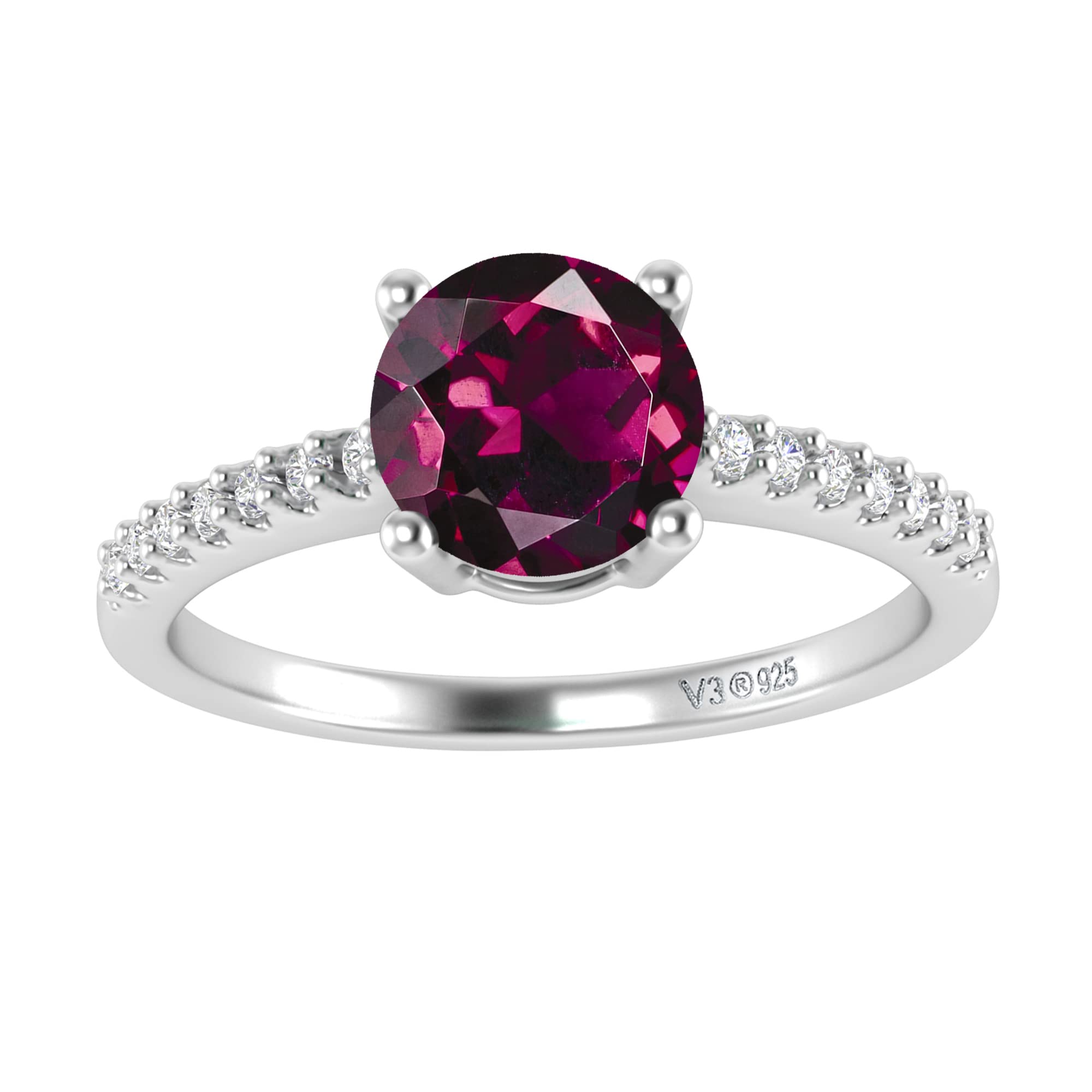 Sterling Silver Natural Rhodolite Garnet & White Topaz Engagement Ring for Women - Perfect for Proposals, Anniversaries, and Special Occasions