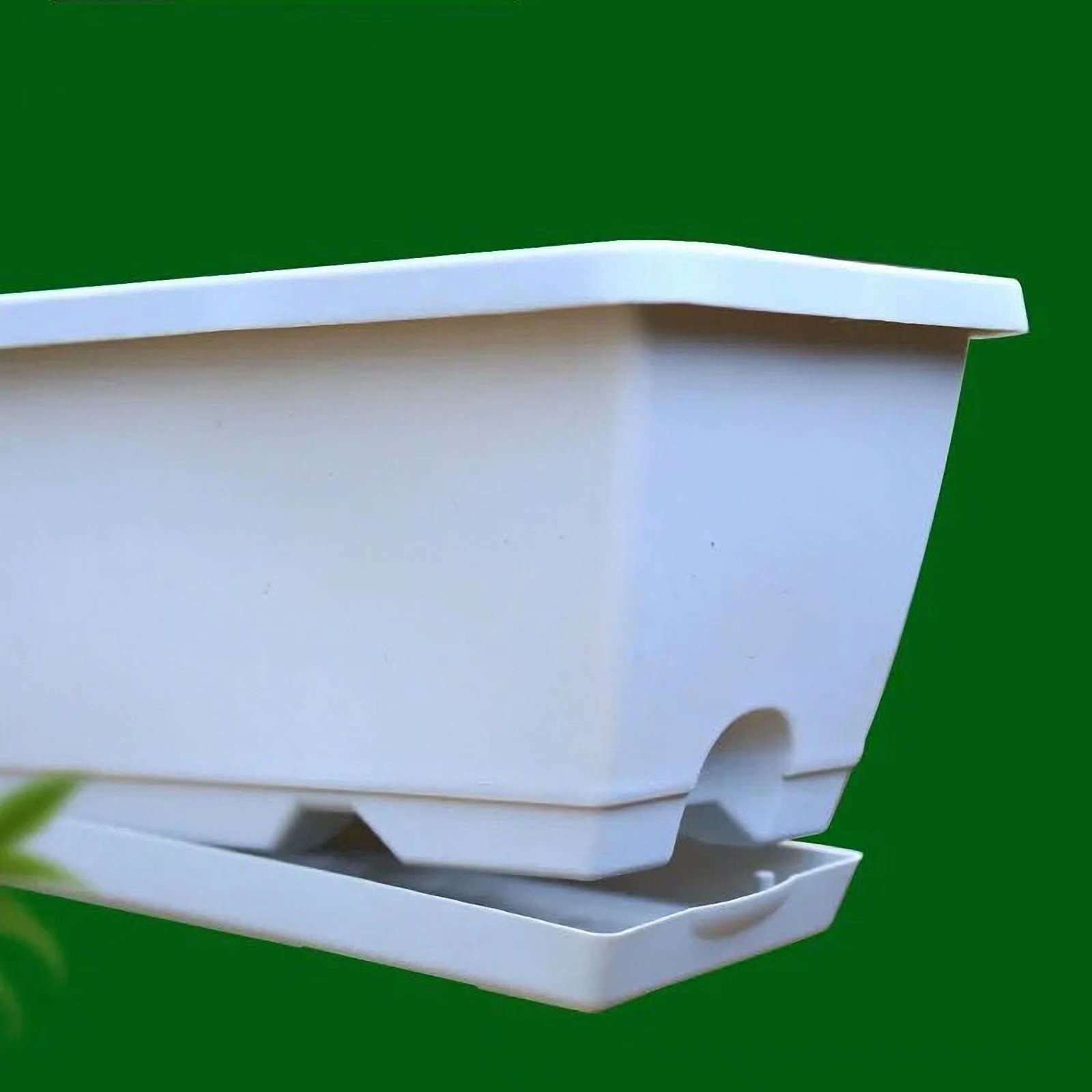 20 Inch Plastic Flower Window Box Planter with Tray - Rectangular Vegetable Plant Pot for Windowsill, Patio, Porch & Garden - Army Green Home Decor (Perfect for Herbs, Succulents & Outdoor Greenery)