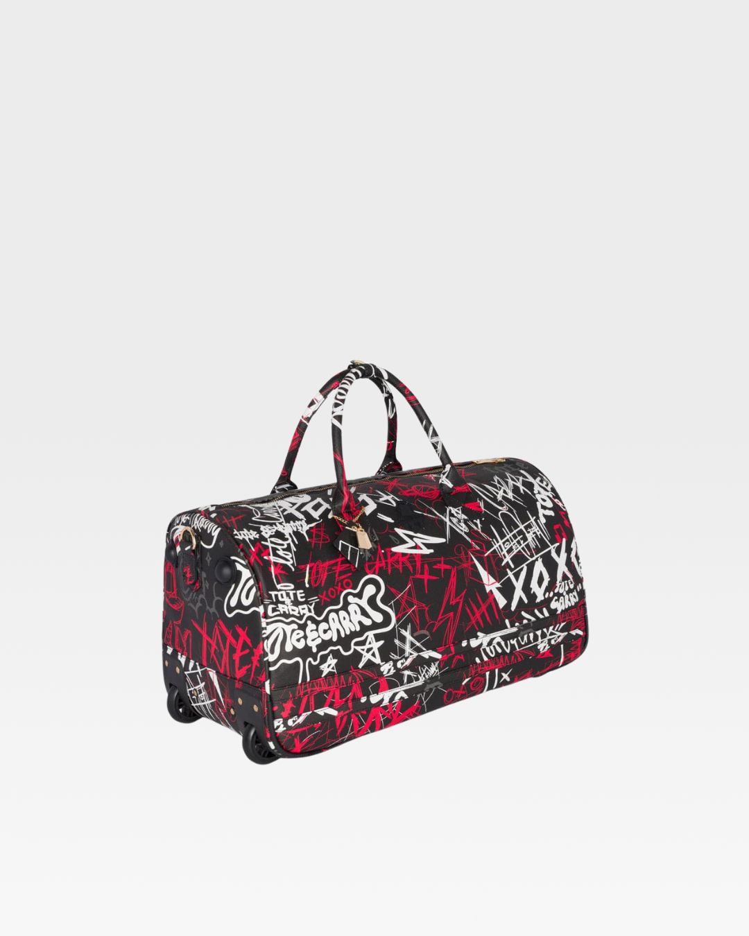 Black Graffiti Rolling Duffle Bag - Waterproof Travel Luggage for Gym, Sports & Weekend Getaways