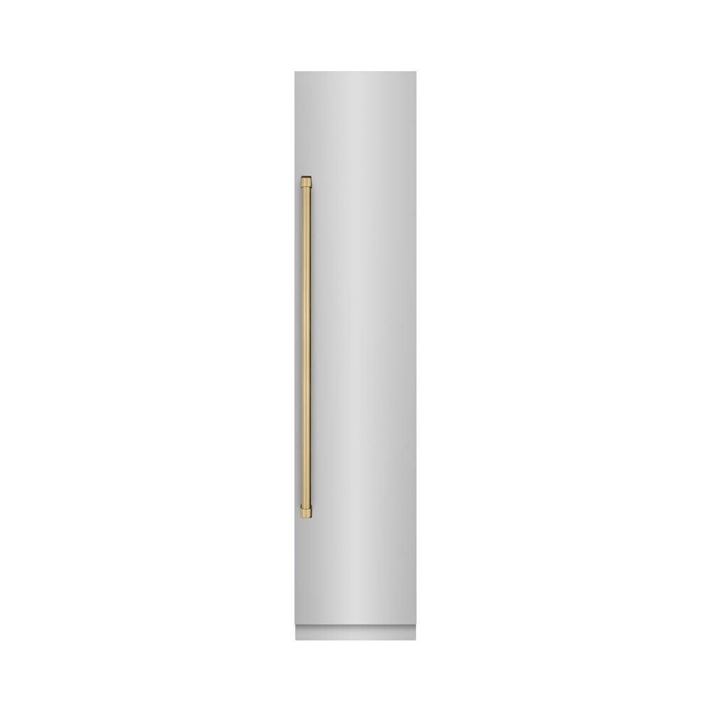 ZLINE Autograph Edition 18 Inch 8.6 Cu Ft Right Hinge Stainless Steel Column Freezer with Graphite Gray Interior & Champagne Bronze Accents - Perfect for Home Bar, Basement, or Garage Storage (RCFVRZ 30418 CB)