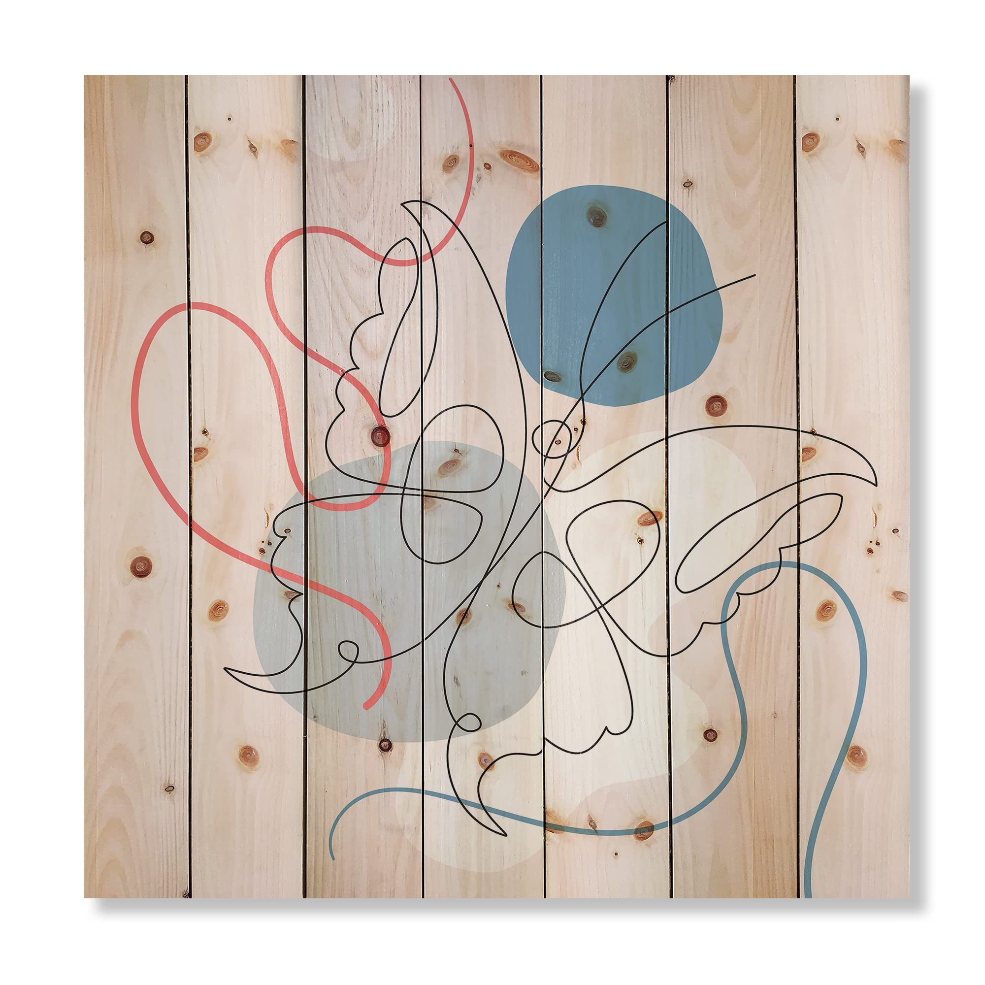 Modern Abstract Wood Wall Art - Cubism Butterfly Drawing on Pine for Living Room Decor