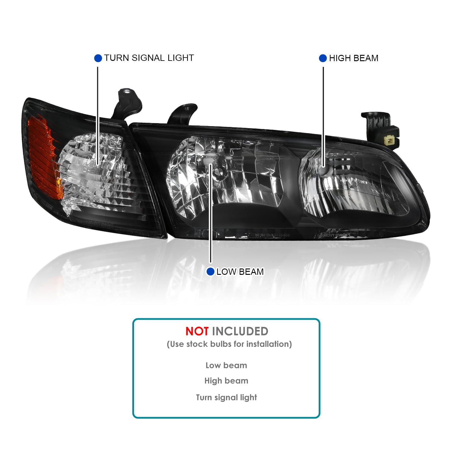 Spec-D Tuning Black Headlights & Corner Lights for 2000-2001 Toyota Camry - Left & Right Pair Headlight Lamp Assembly - Upgrade Your Ride for Night Driving & Enhanced Style