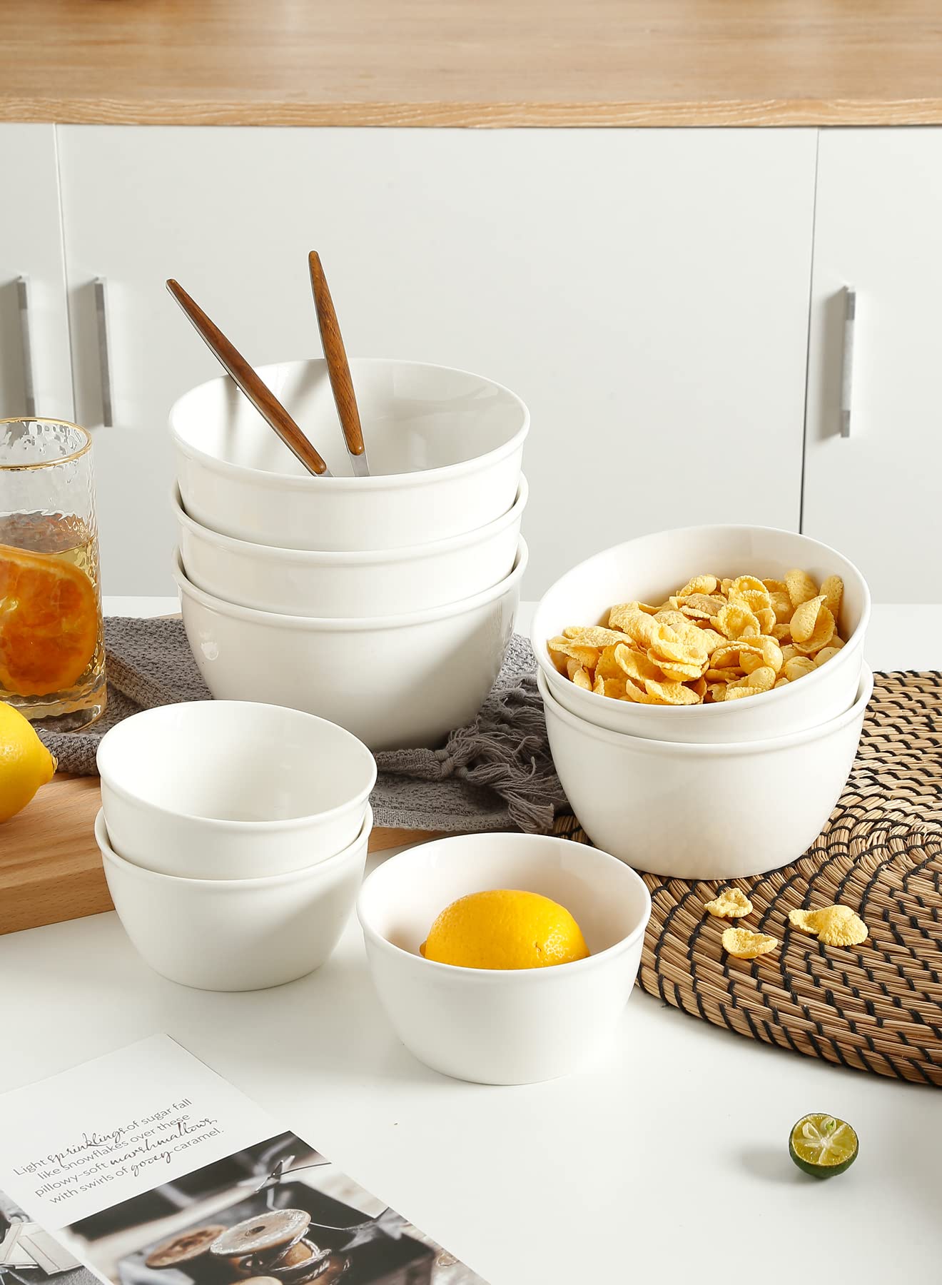 Onniyor 6-Piece Ceramic Cereal Bowl Set - 10oz Ramekins for Oatmeal, Desserts, Soup, Pasta & Salad - Versatile Kitchen Serving Bowls for Dipping, Rice & More (White) - Perfect for Breakfast, Dining & Entertaining
