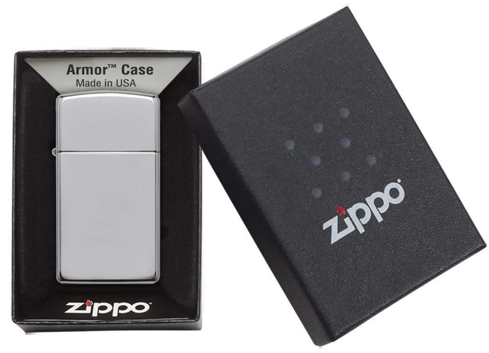 Zippo Slim High Polish Chrome Armor Pocket Lighter - Windproof Refillable Metal Lighter for Outdoor Camping, Hiking & Everyday Use