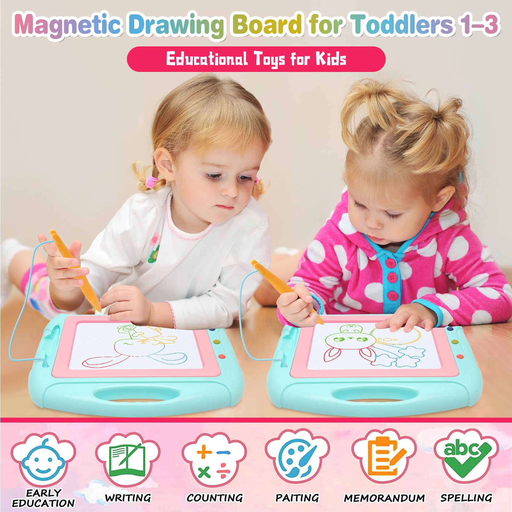 Magnetic Drawing Board for Toddlers 1-3 Years - Perfect Birthday & Easter Gift