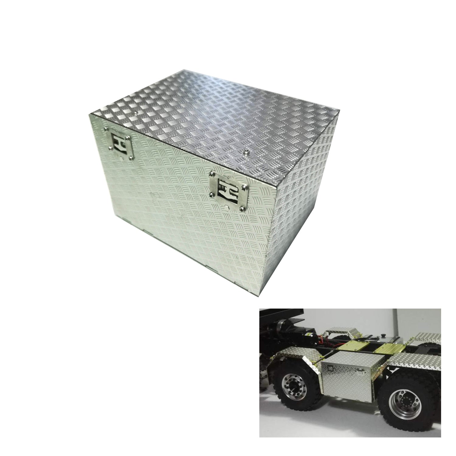 1/14 Scale RC Tractor Steel Tool Box - Metal Decorative Part for 56352, 1581, 3363 Remote Control Truck Models | DIY Upgrade Accessory for RC Cars & Trucks | Perfect for Custom Builds and Display Collections